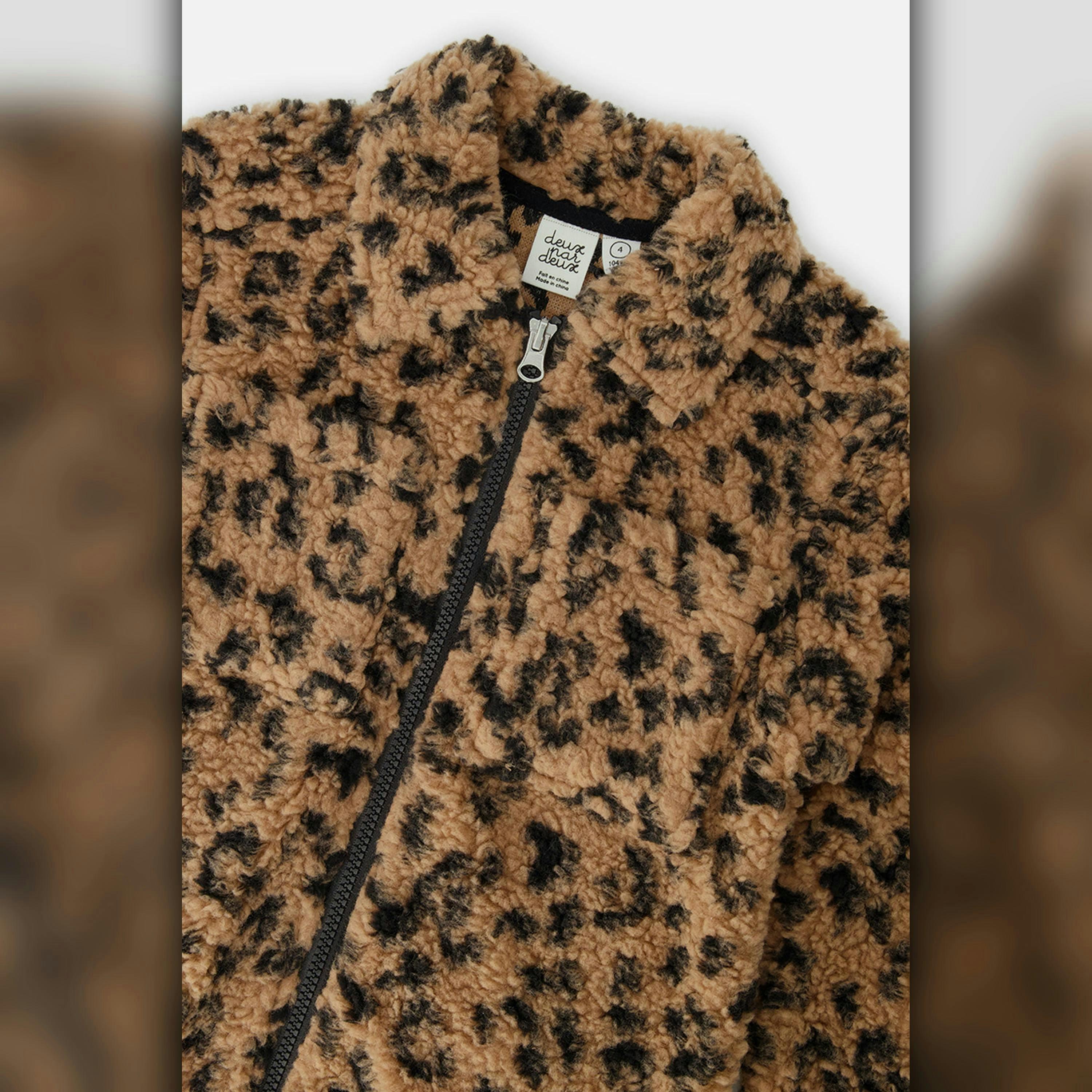 Zipped Sherpa Overshirt With Chest Pockets Leopard Fur , view 5 of 5