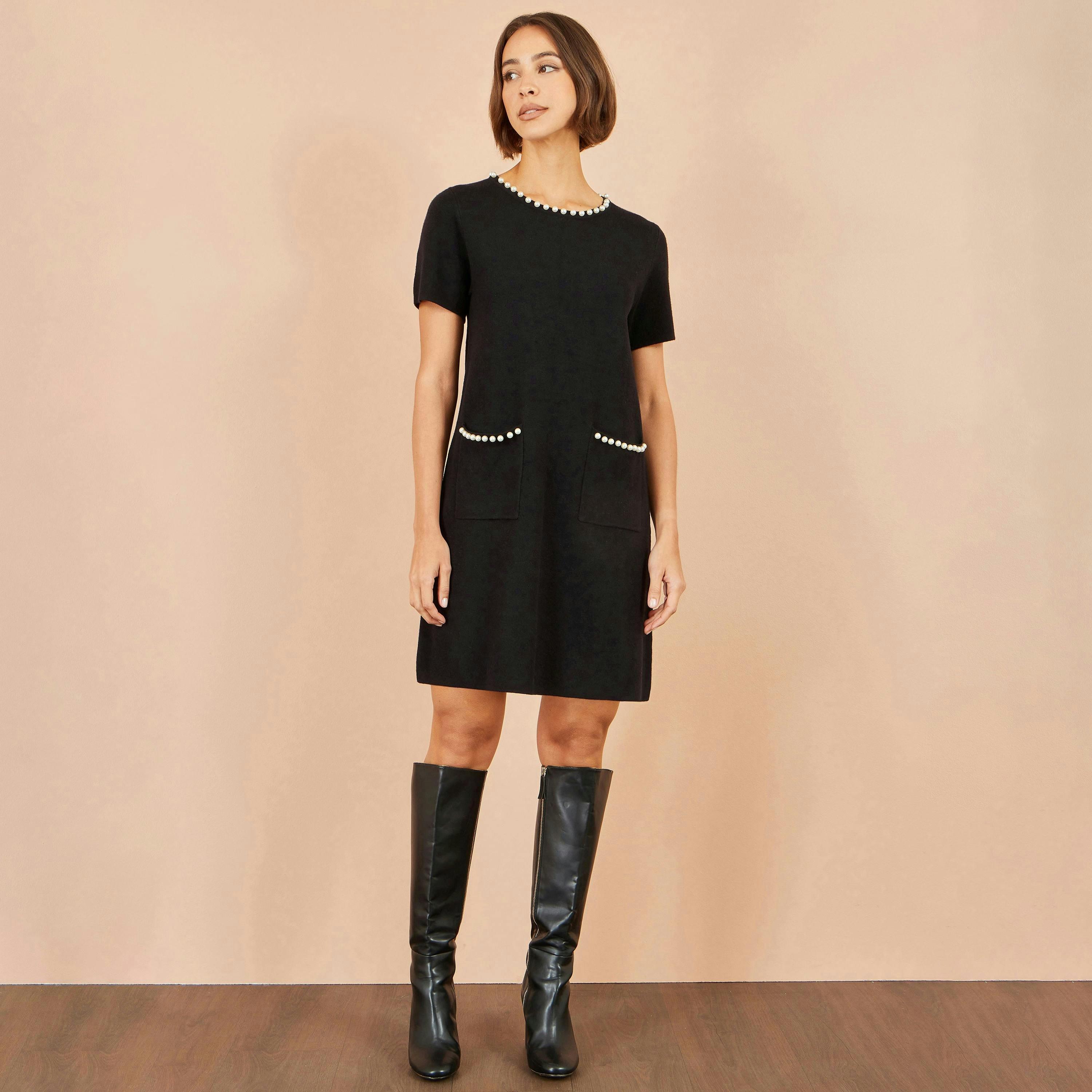 Yumi Black Pearl Detail Knitted Tunic , view 3 of 5