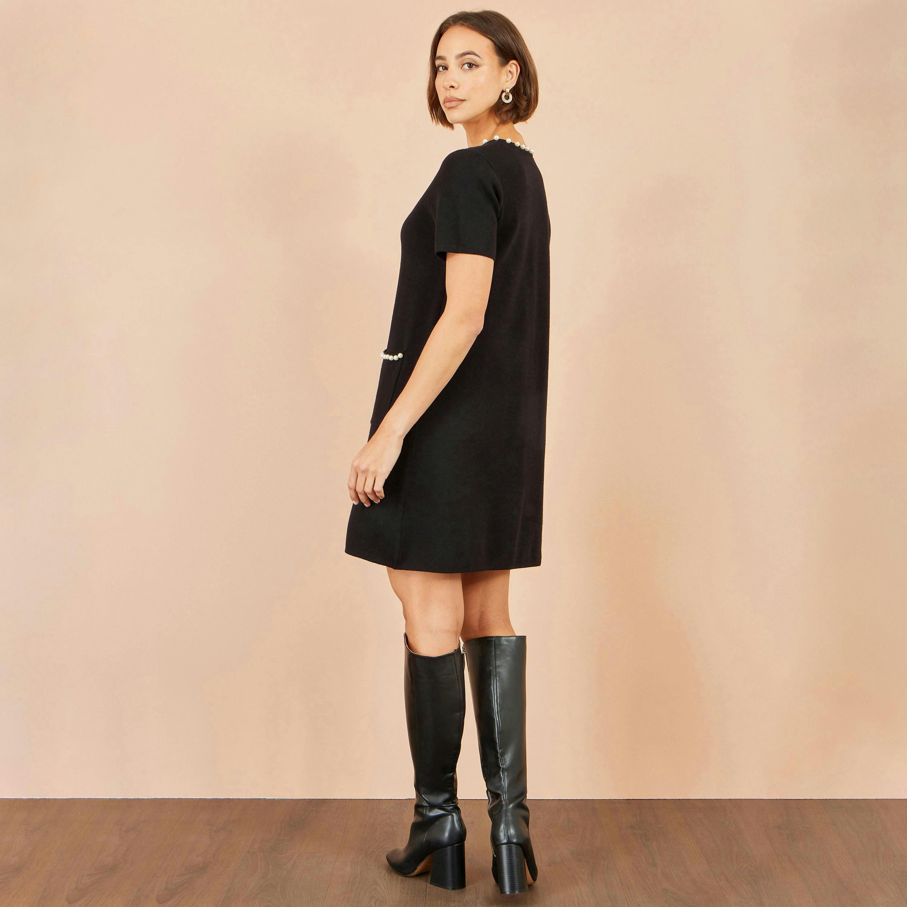 Yumi Black Pearl Detail Knitted Tunic , view 4 of 5