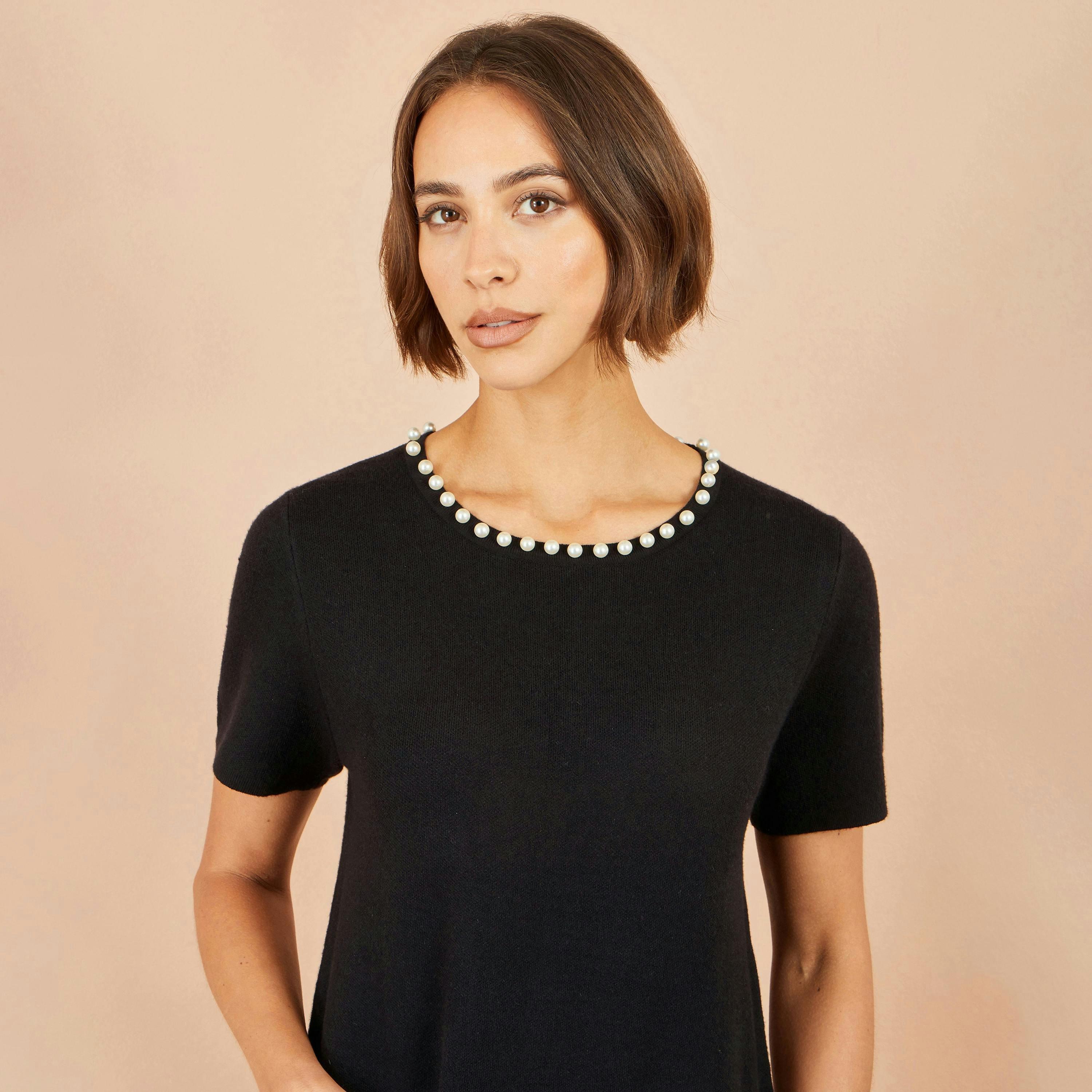 Yumi Black Pearl Detail Knitted Tunic , view 5 of 5