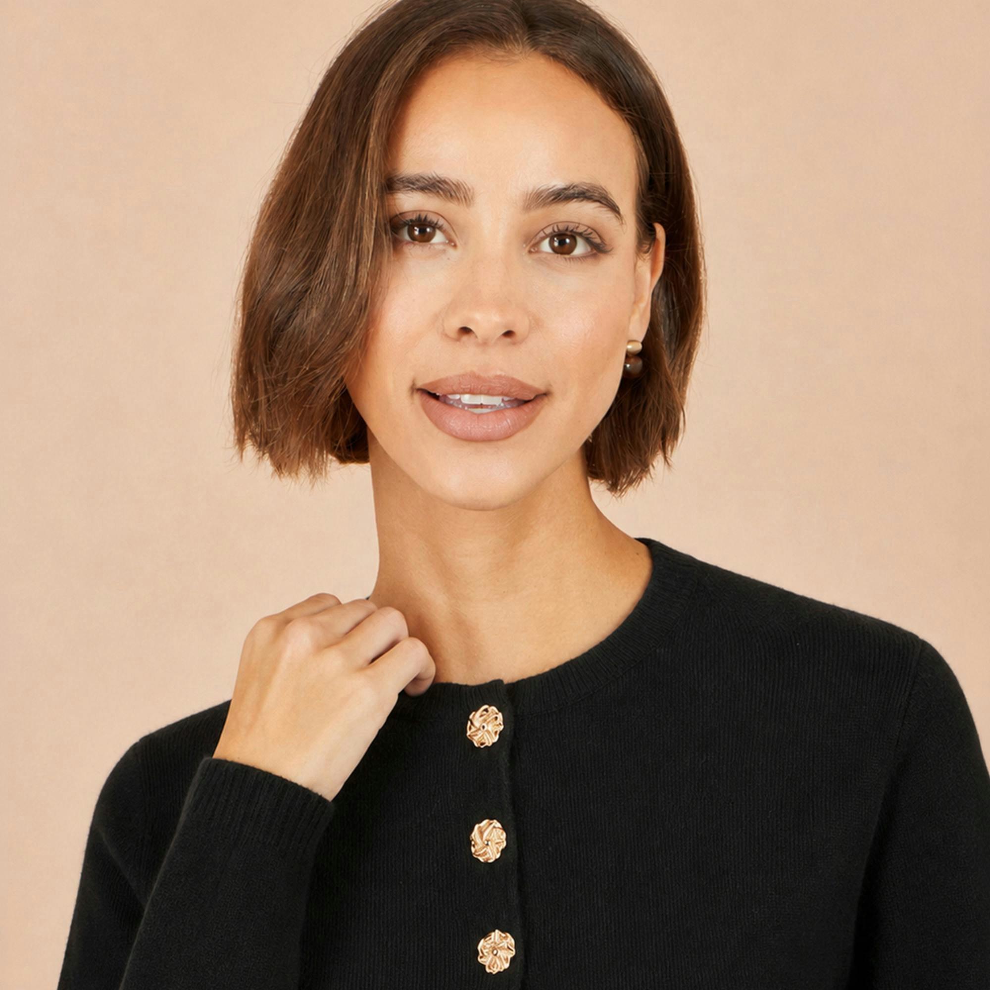 Yumi Black Knitted Fitted Peplum Cardigan , view 4 of 4
