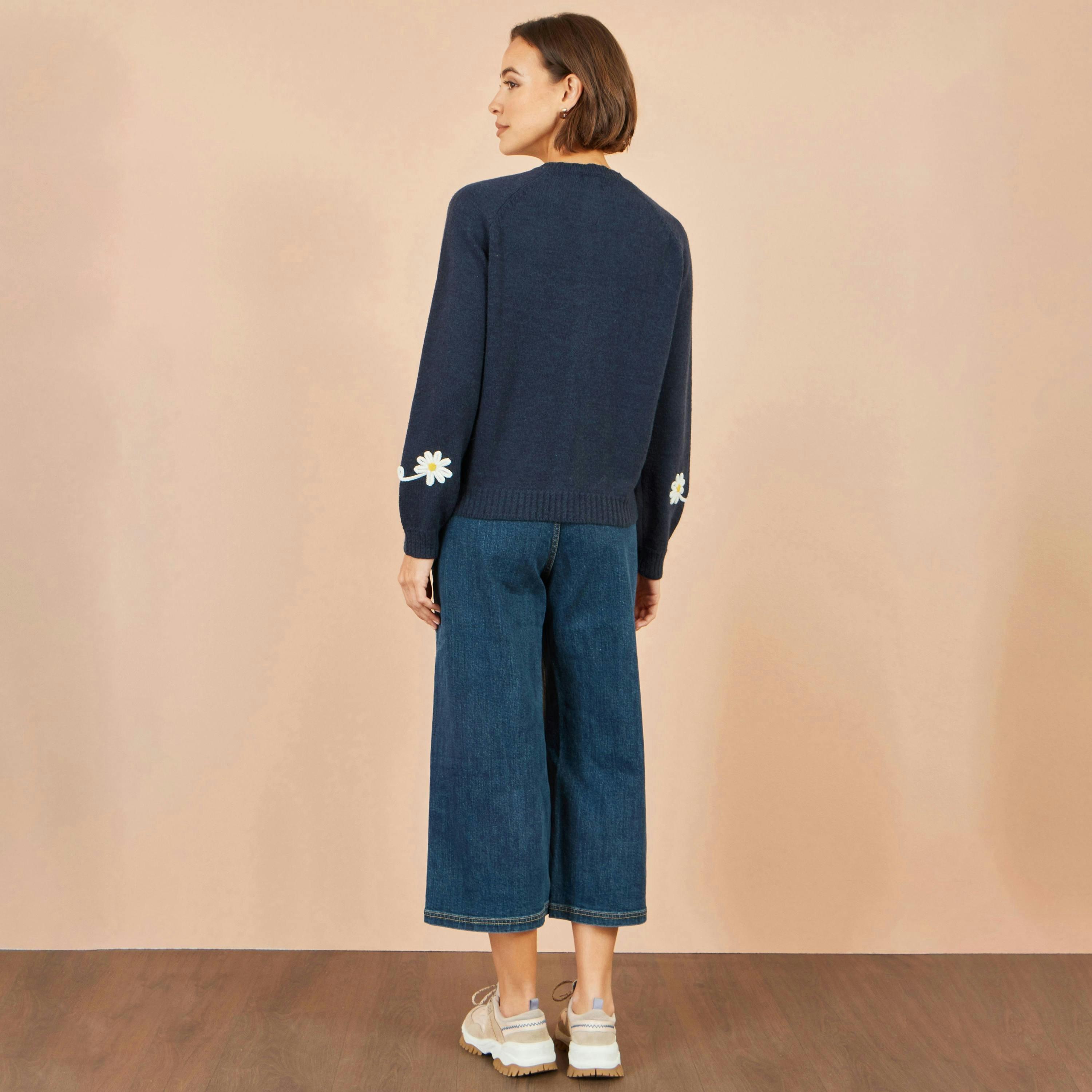 Yumi Navy Daisy Stitch Cardigan , view 4 of 5