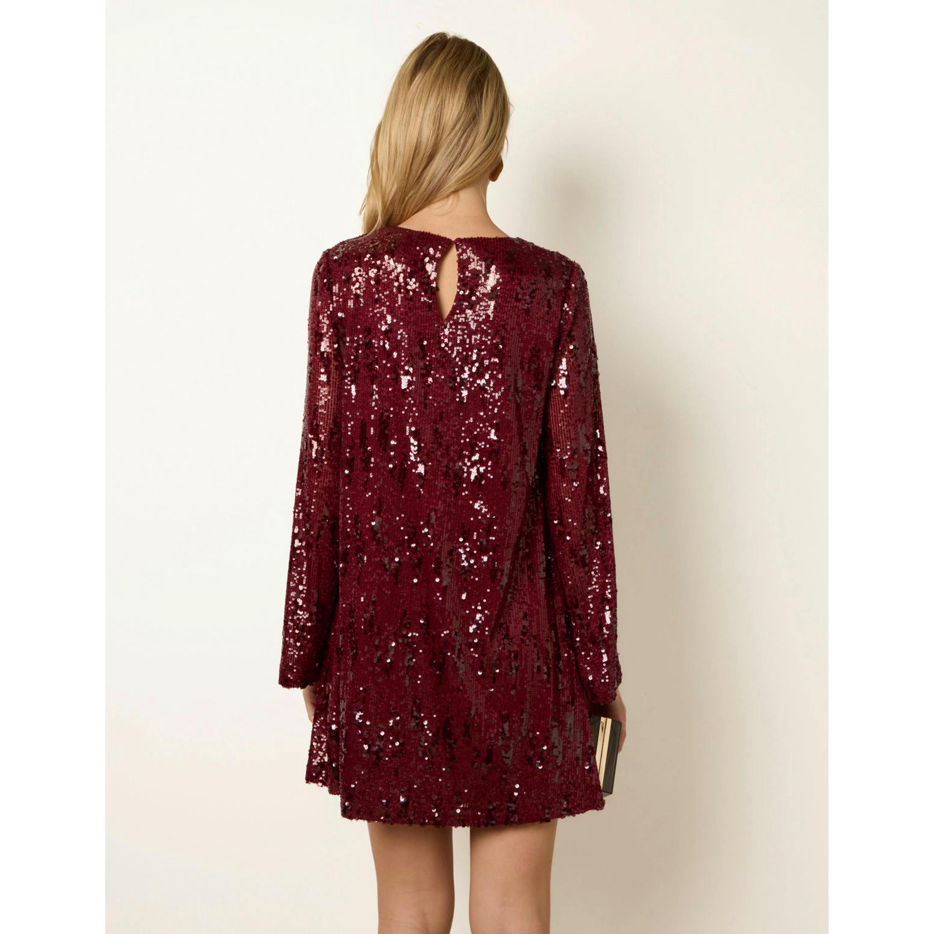 Blue Vanilla Sequin Swing Flare Sleeve Mini Dress  in Wine , view 2 of 4