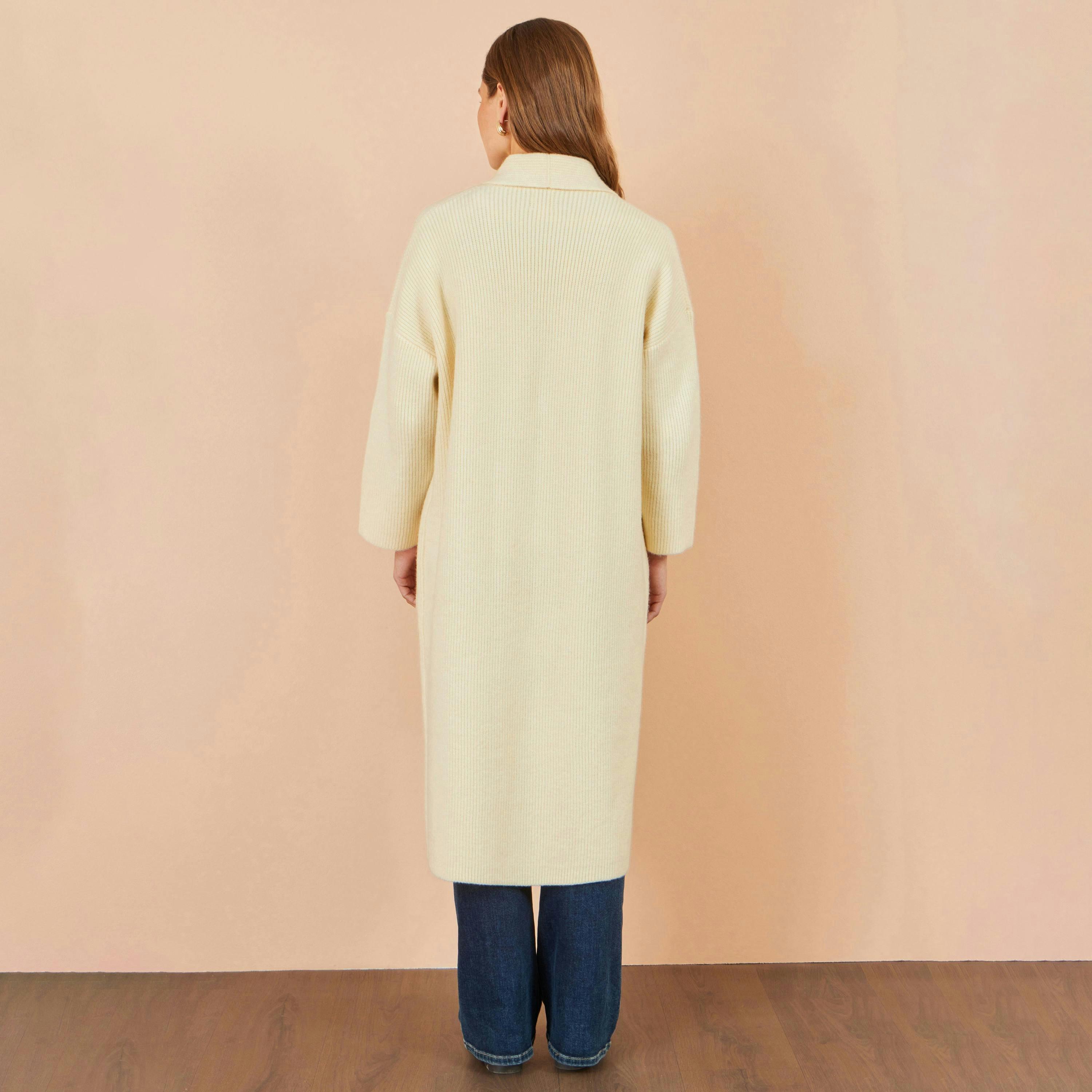 Yumi Ivory Knitted Maxi Cardigan With Pockets , view 4 of 4