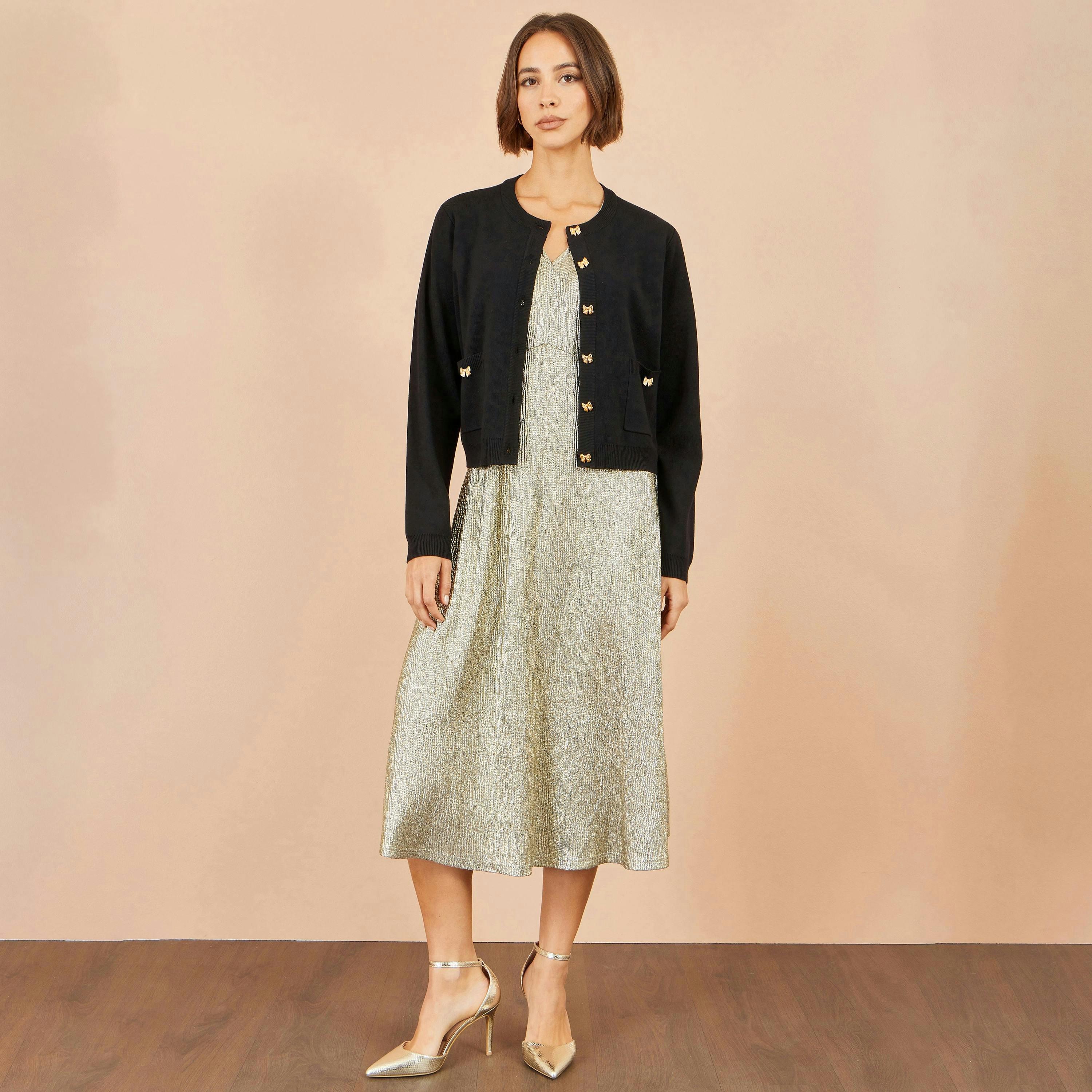Yumi Black Bow Button Cardigan , view 2 of 5