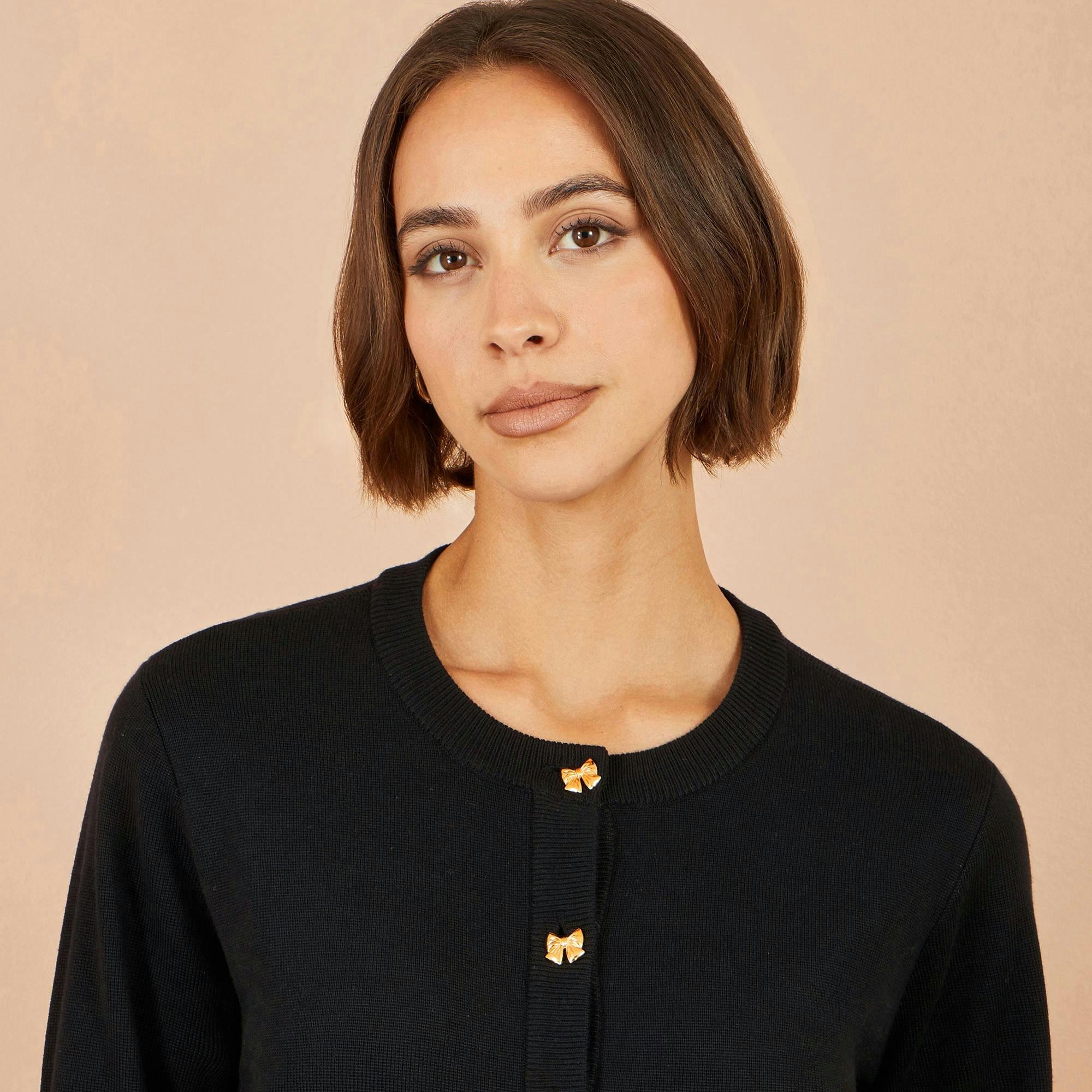 Yumi Black Bow Button Cardigan , view 4 of 5