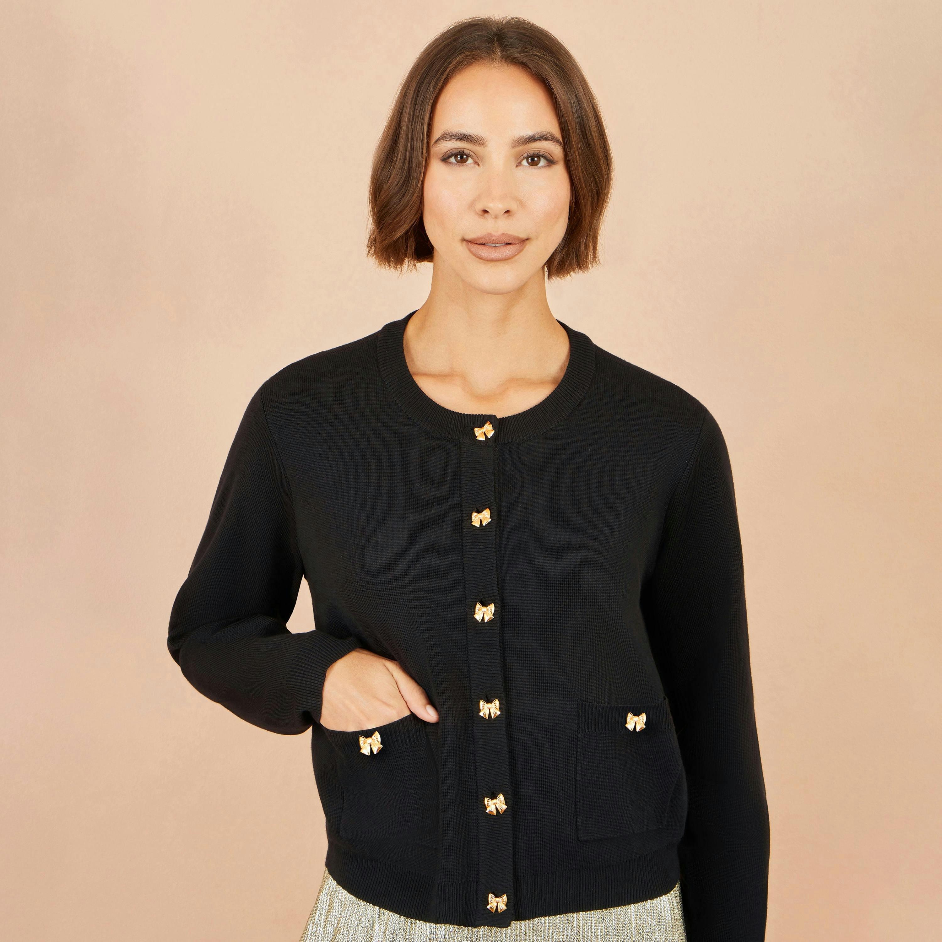 Yumi Black Bow Button Cardigan , view 5 of 5