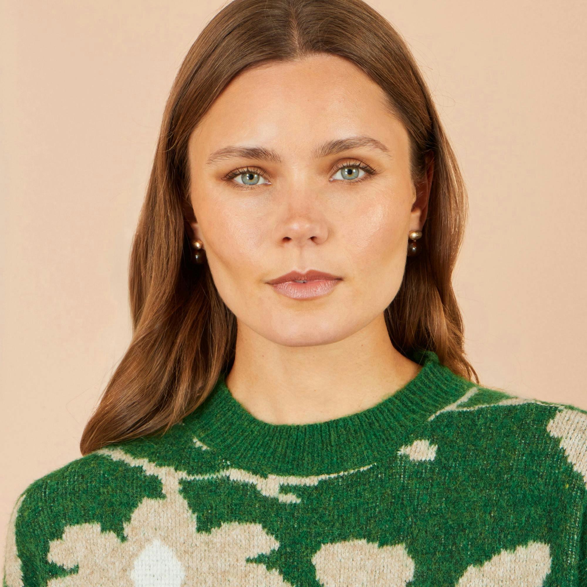 Yumi Green Floral Intarsia Relaxed Fit Jumper , view 5 of 5