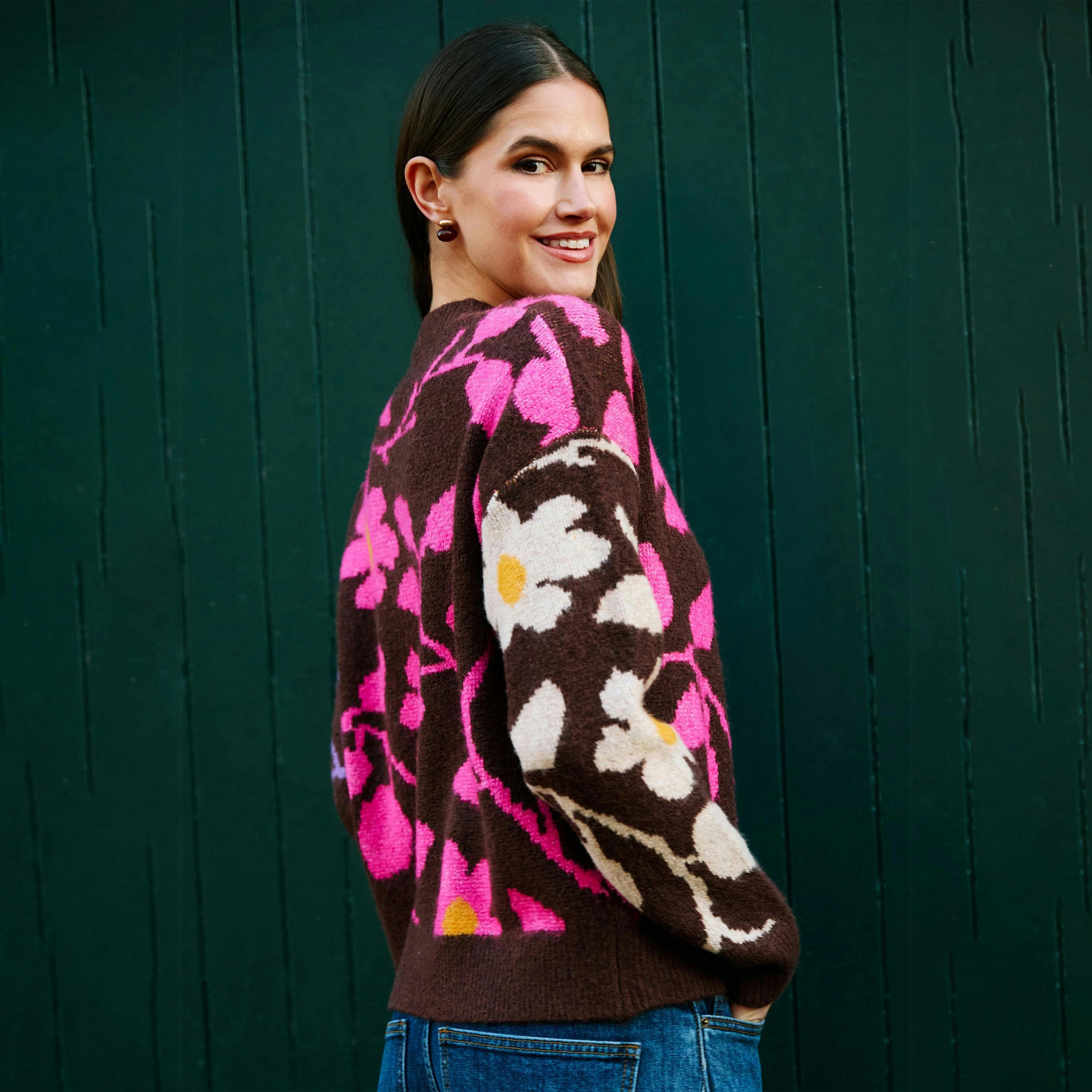 Yumi Multicolour Floral Intarsia Relaxed Fit Jumper , view 4 of 6