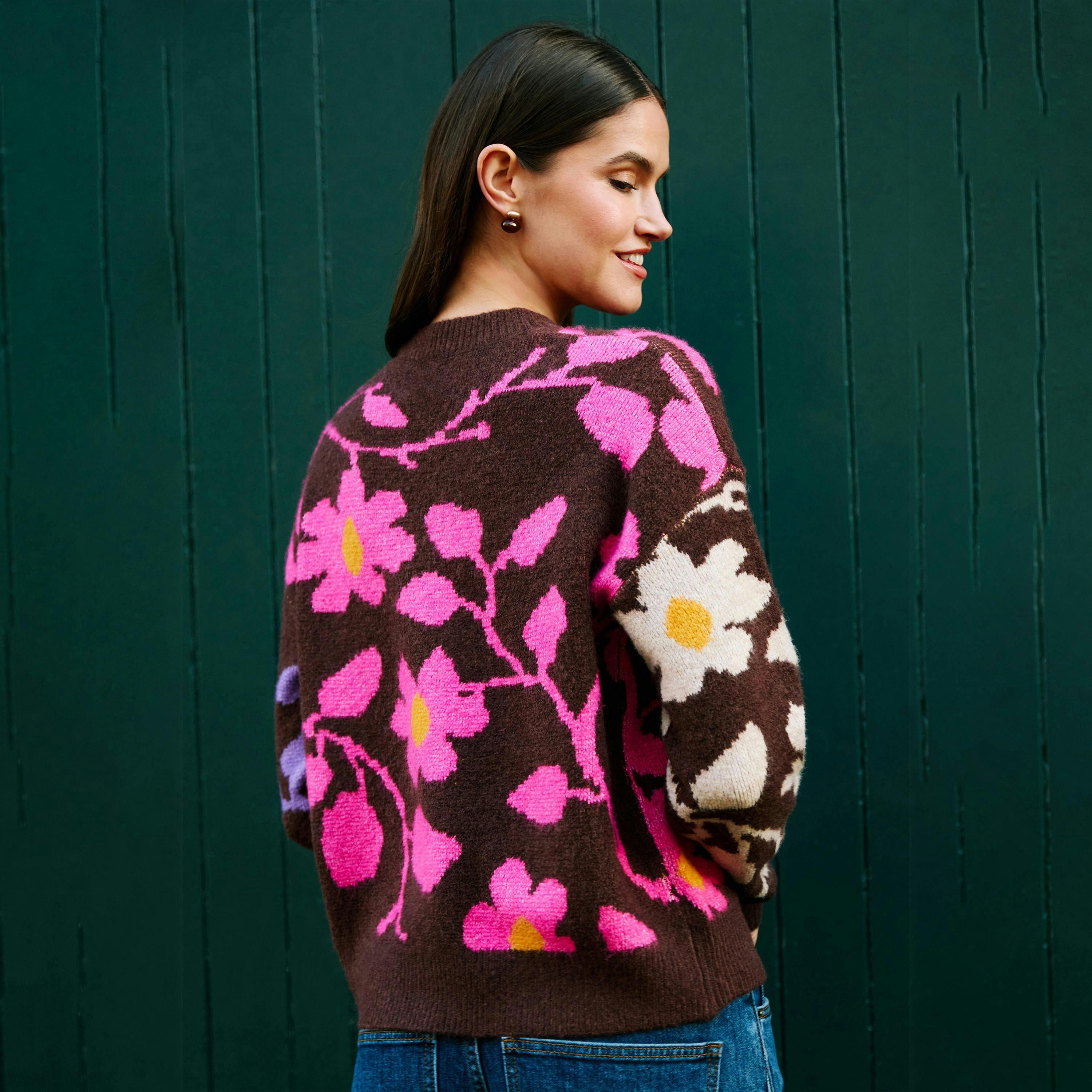 Yumi Multicolour Floral Intarsia Relaxed Fit Jumper , view 5 of 6