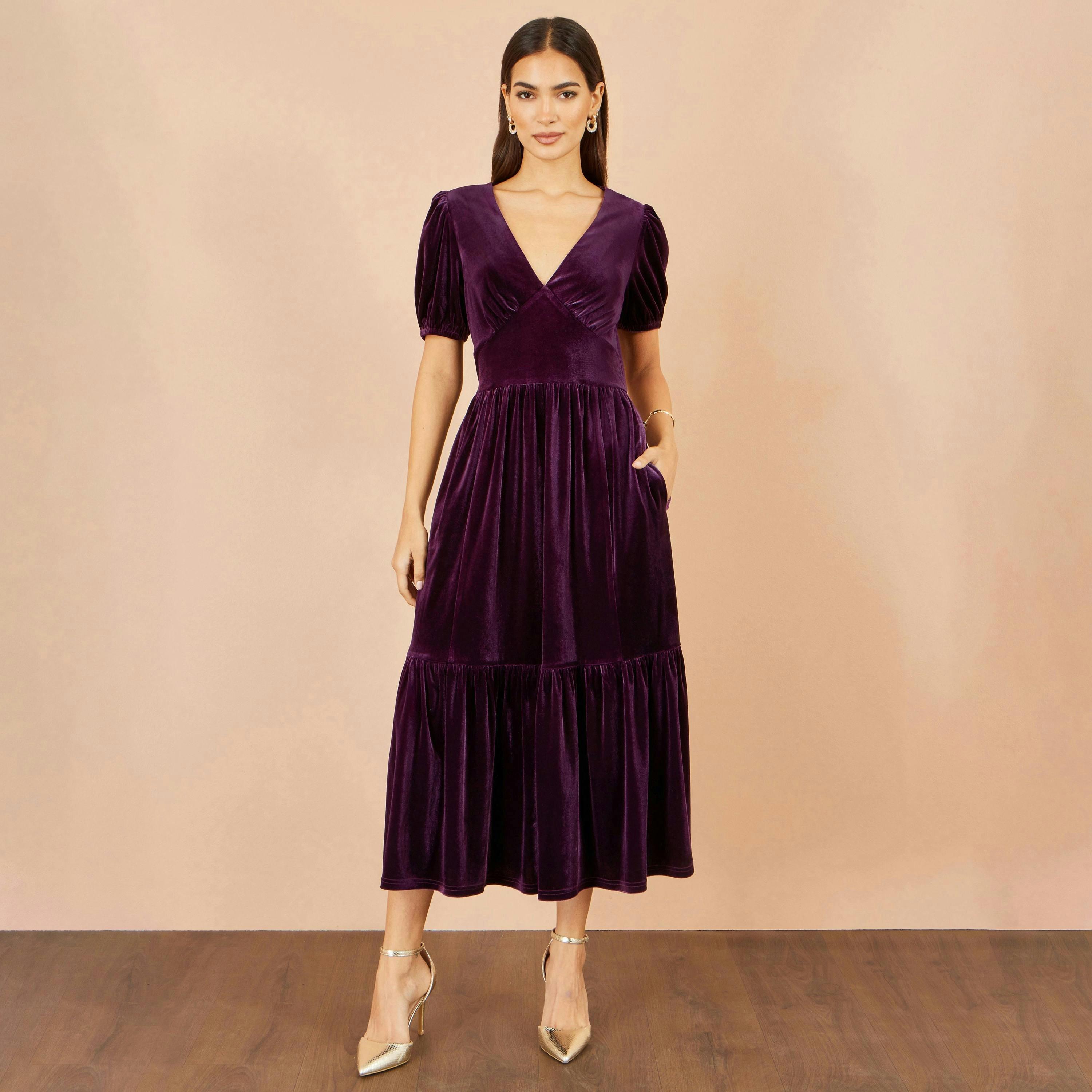 Yumi Purple Velvet Midi Dress , view 2 of 4