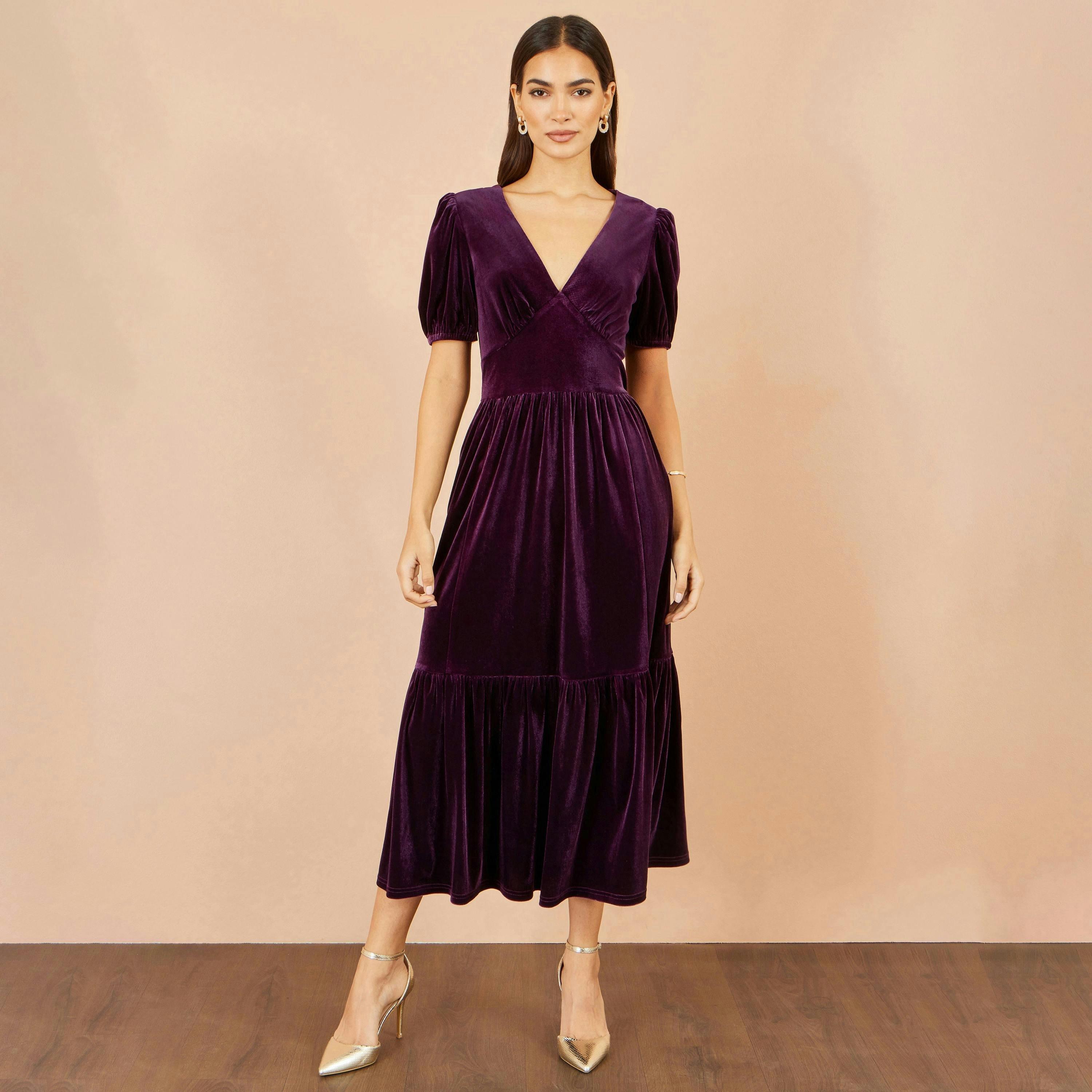 Yumi Purple Velvet Midi Dress , view 3 of 4