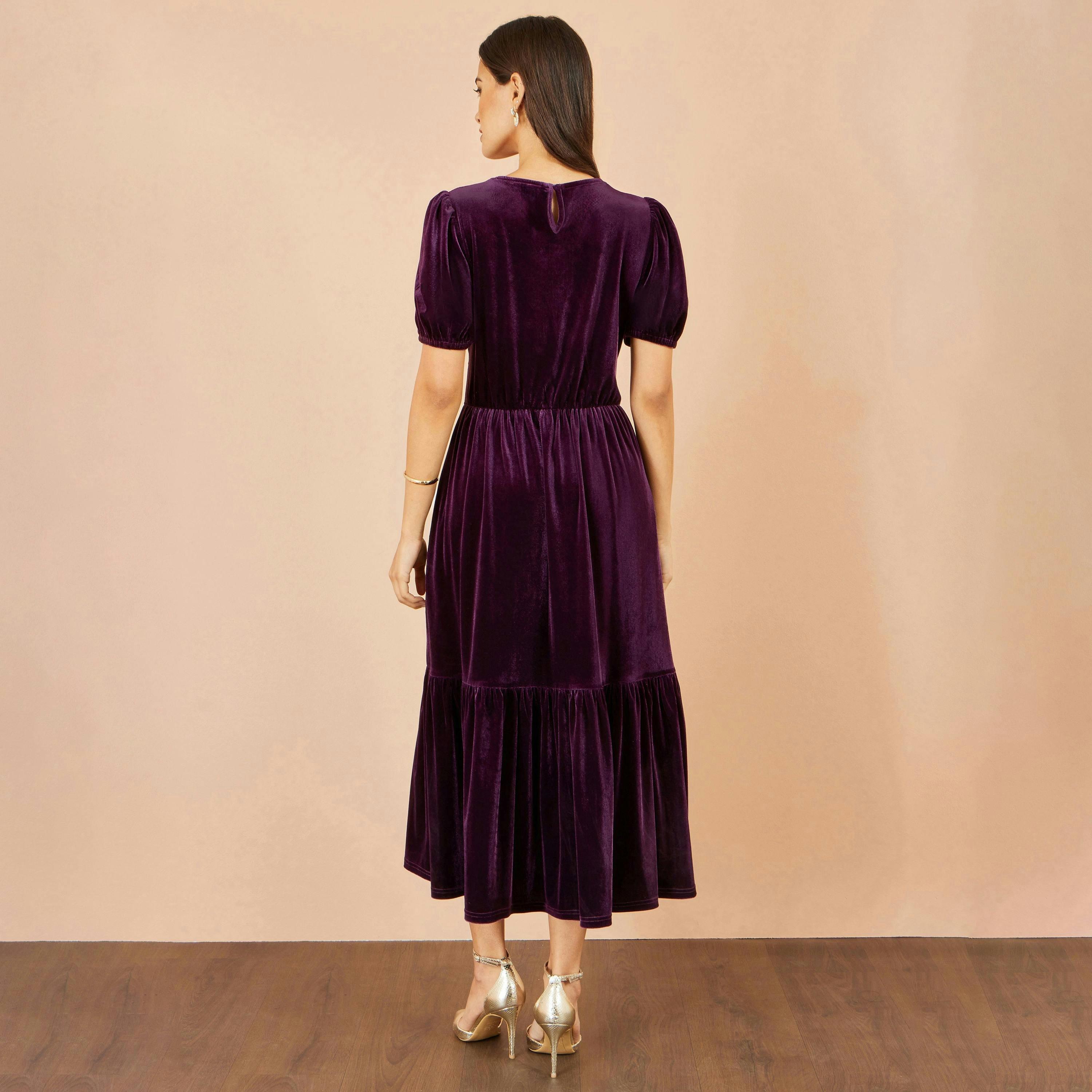 Yumi Purple Velvet Midi Dress , view 4 of 4
