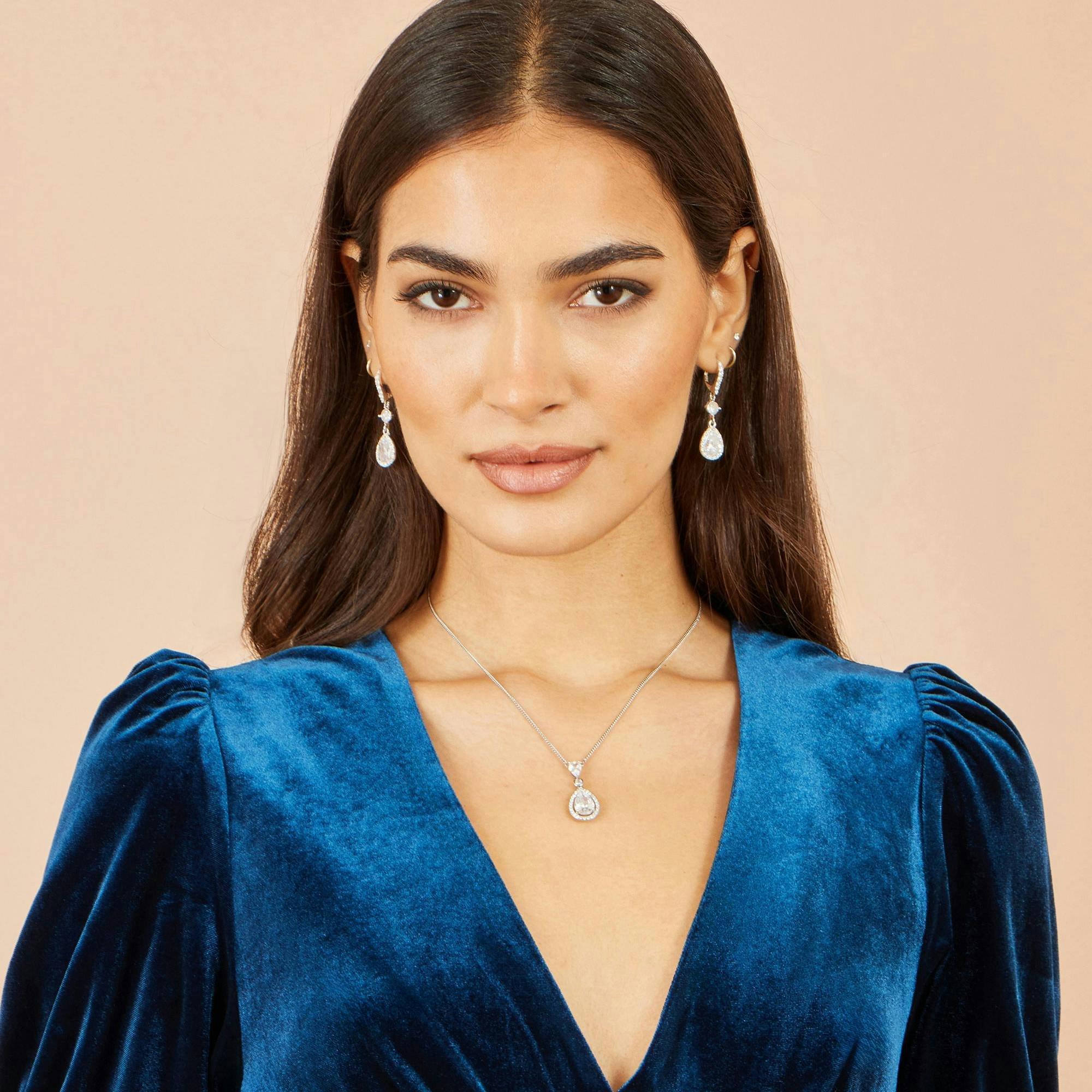 Yumi Teal Velvet Midi Dress , view 5 of 6