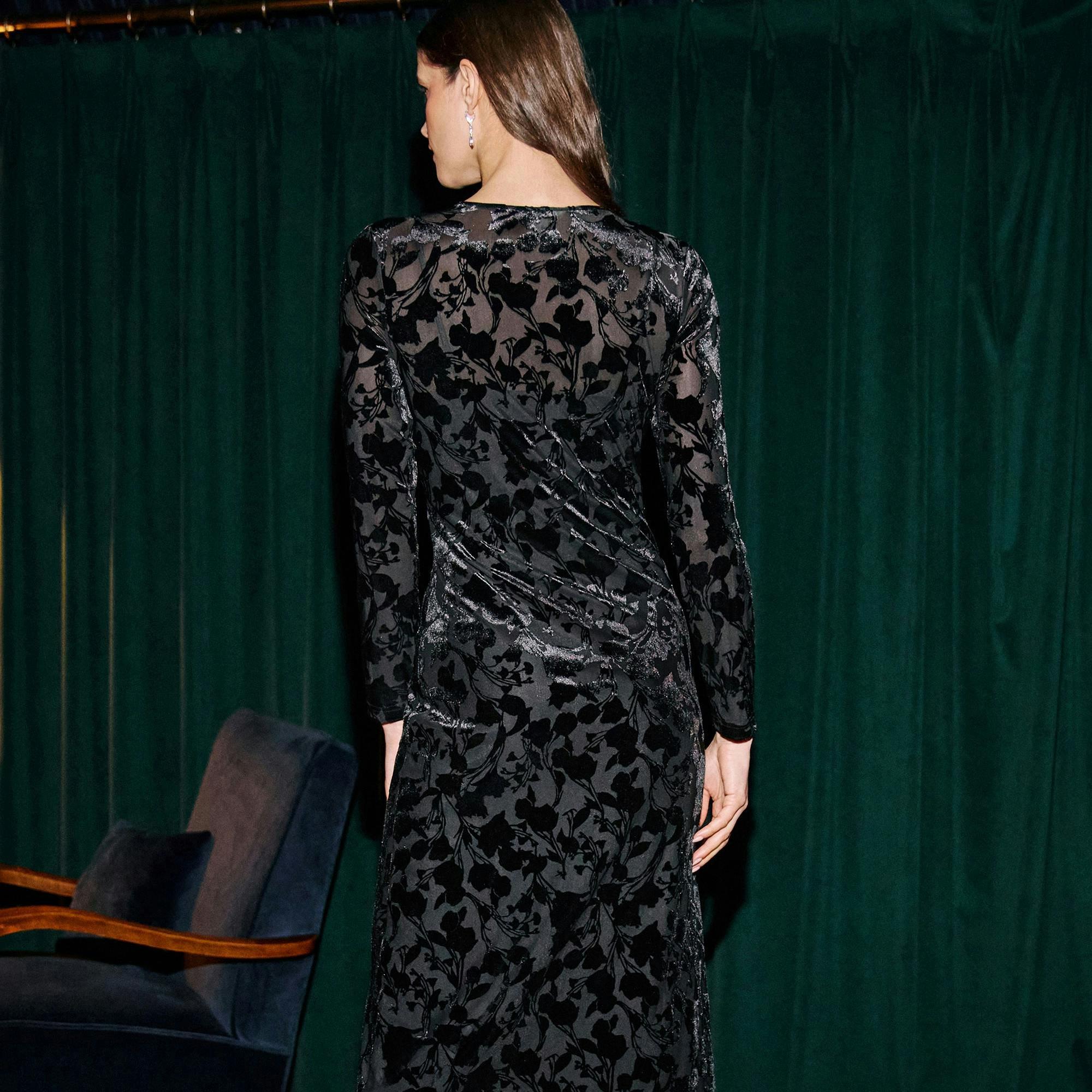 Yumi Black Burnout Velvet Midi Dress , view 6 of 6