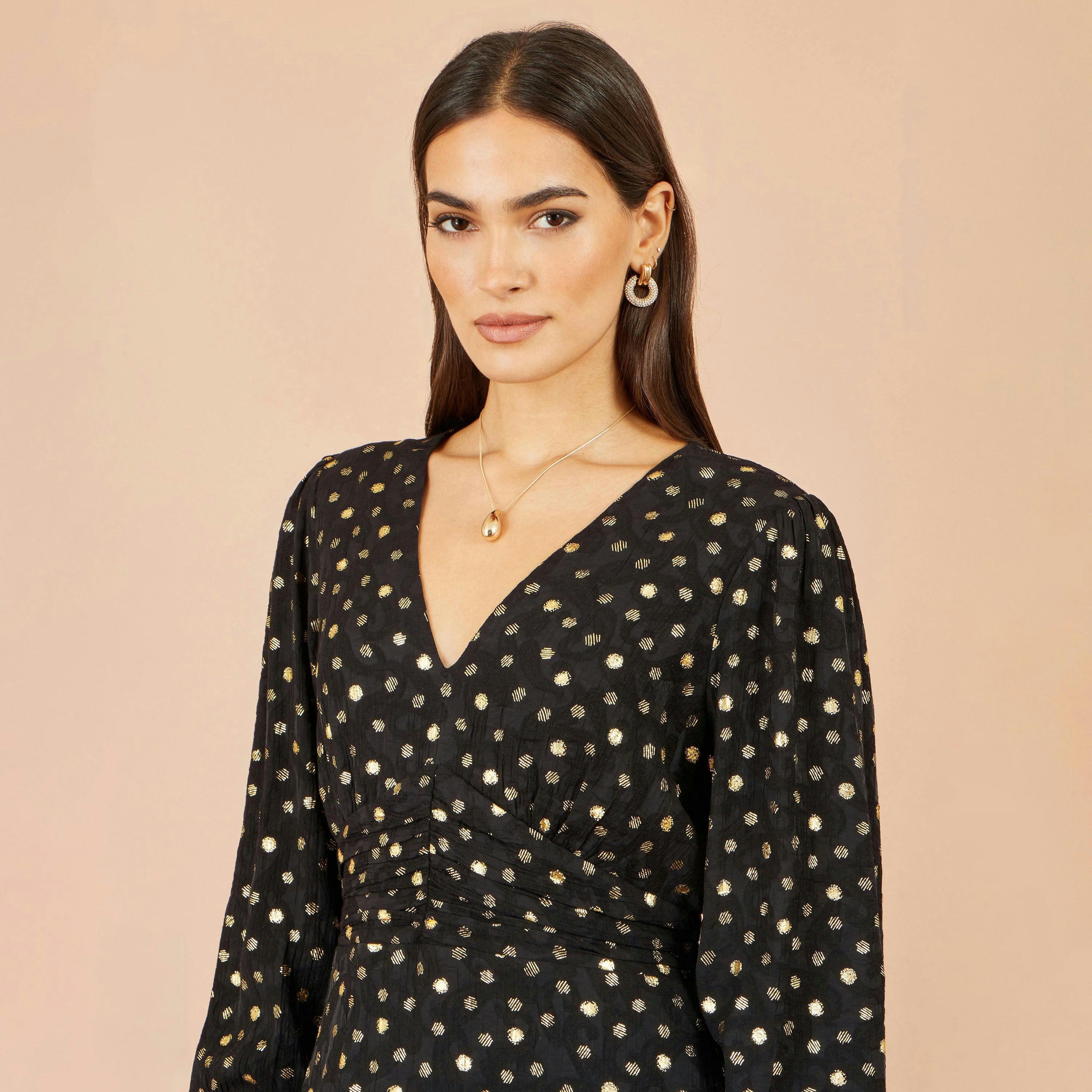 Yumi Black Foil Print Midi Dress , view 2 of 5