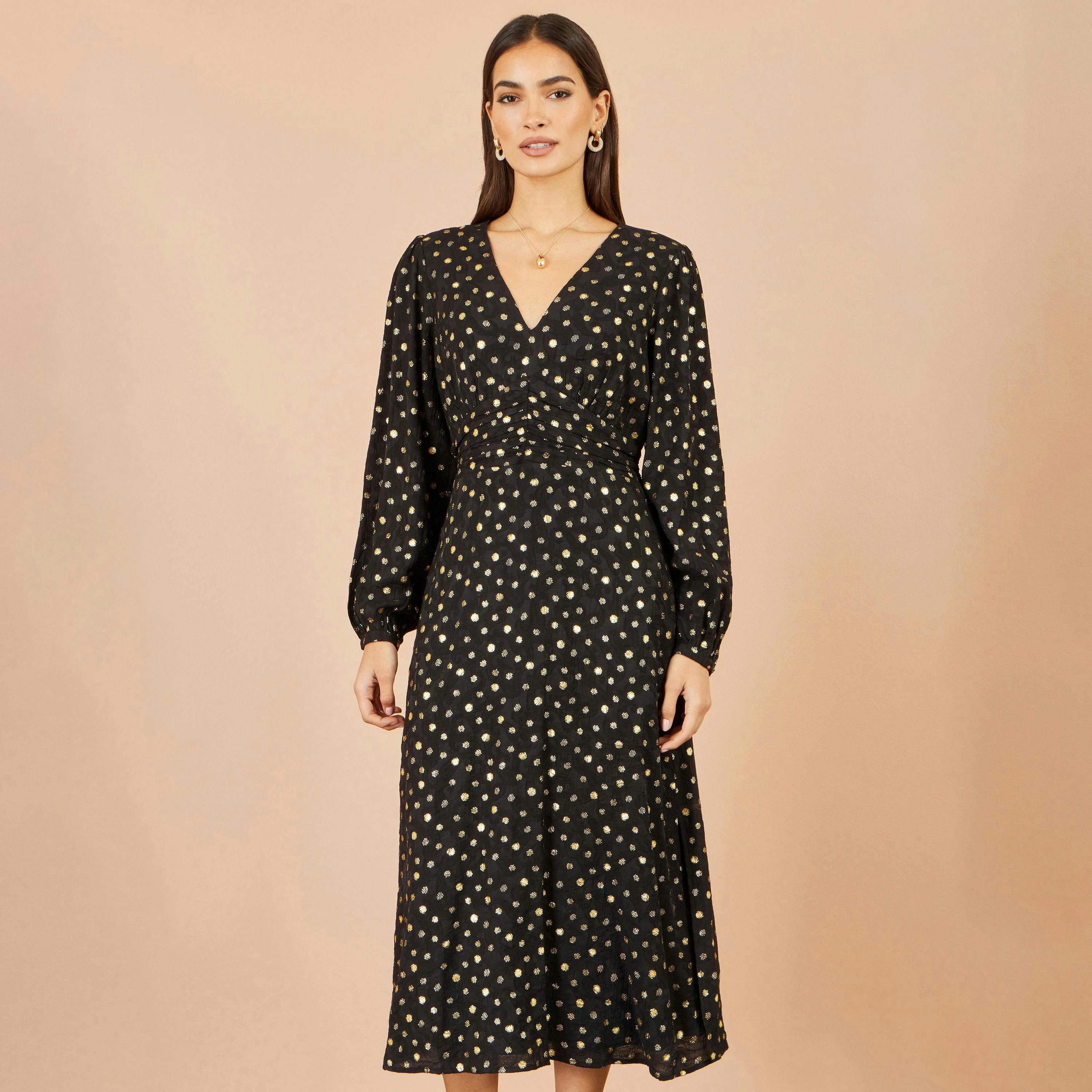Yumi Black Foil Print Midi Dress , view 4 of 5
