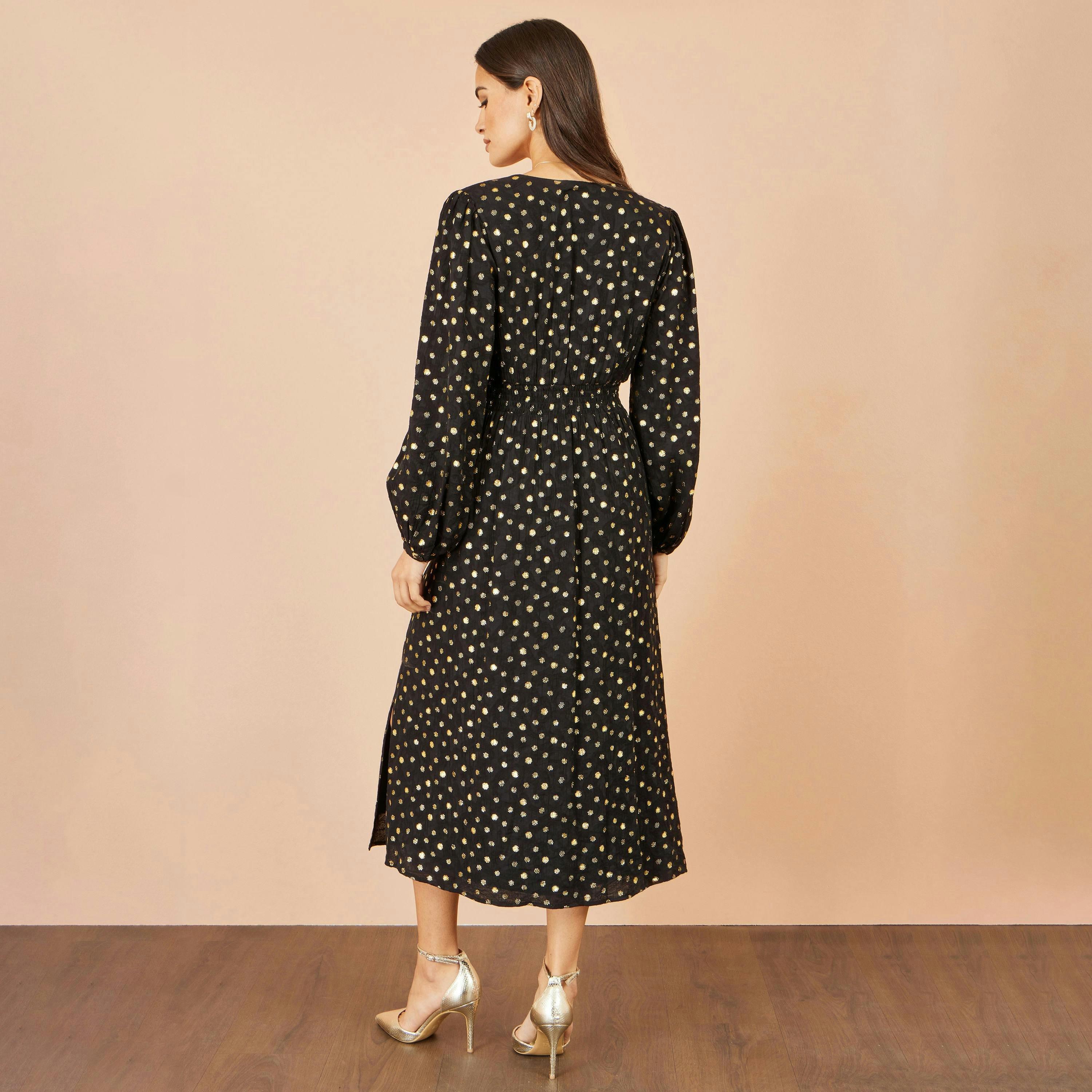 Yumi Black Foil Print Midi Dress , view 5 of 5