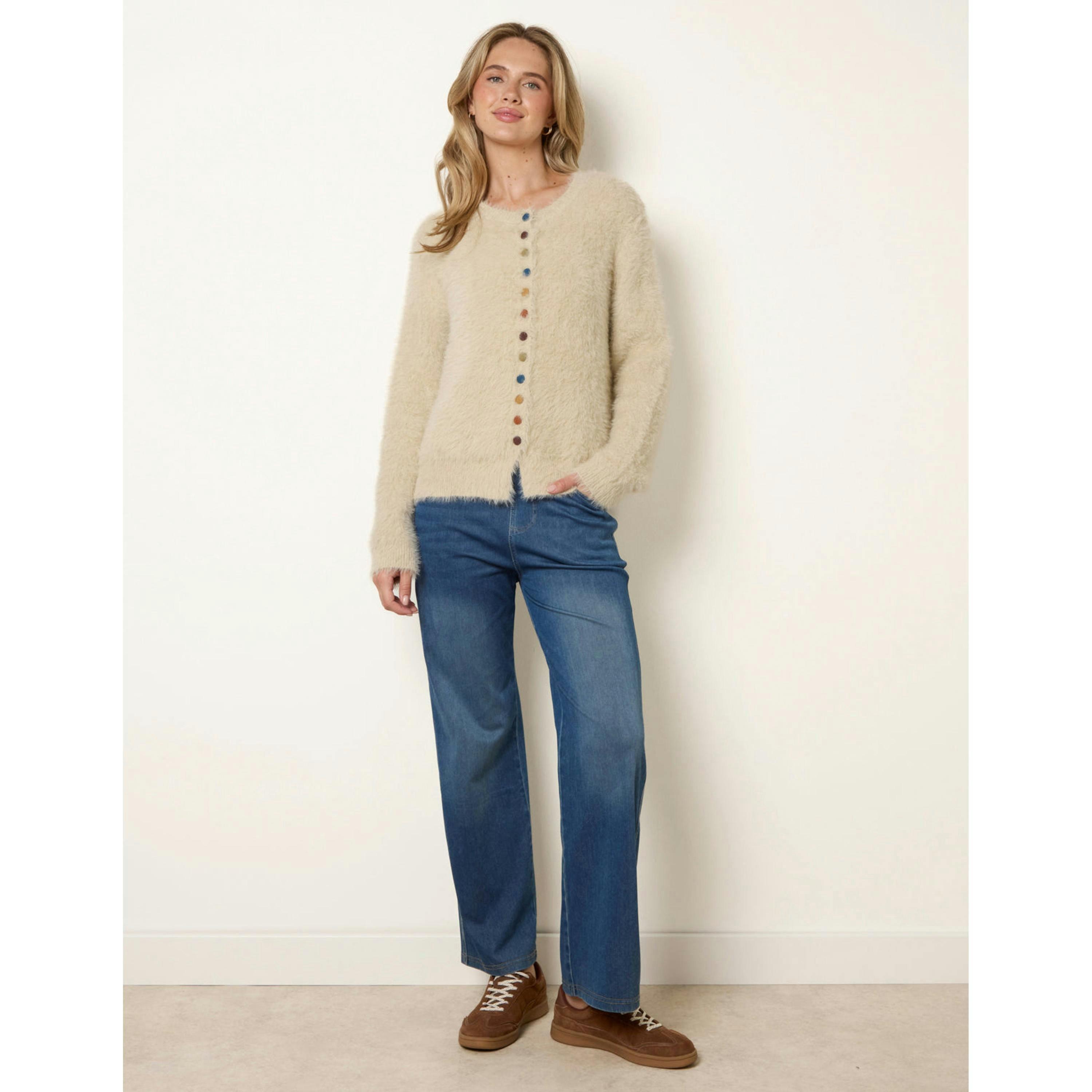 Blue Vanilla Cardigan With Multicolour Button  in Beige , view 2 of 4