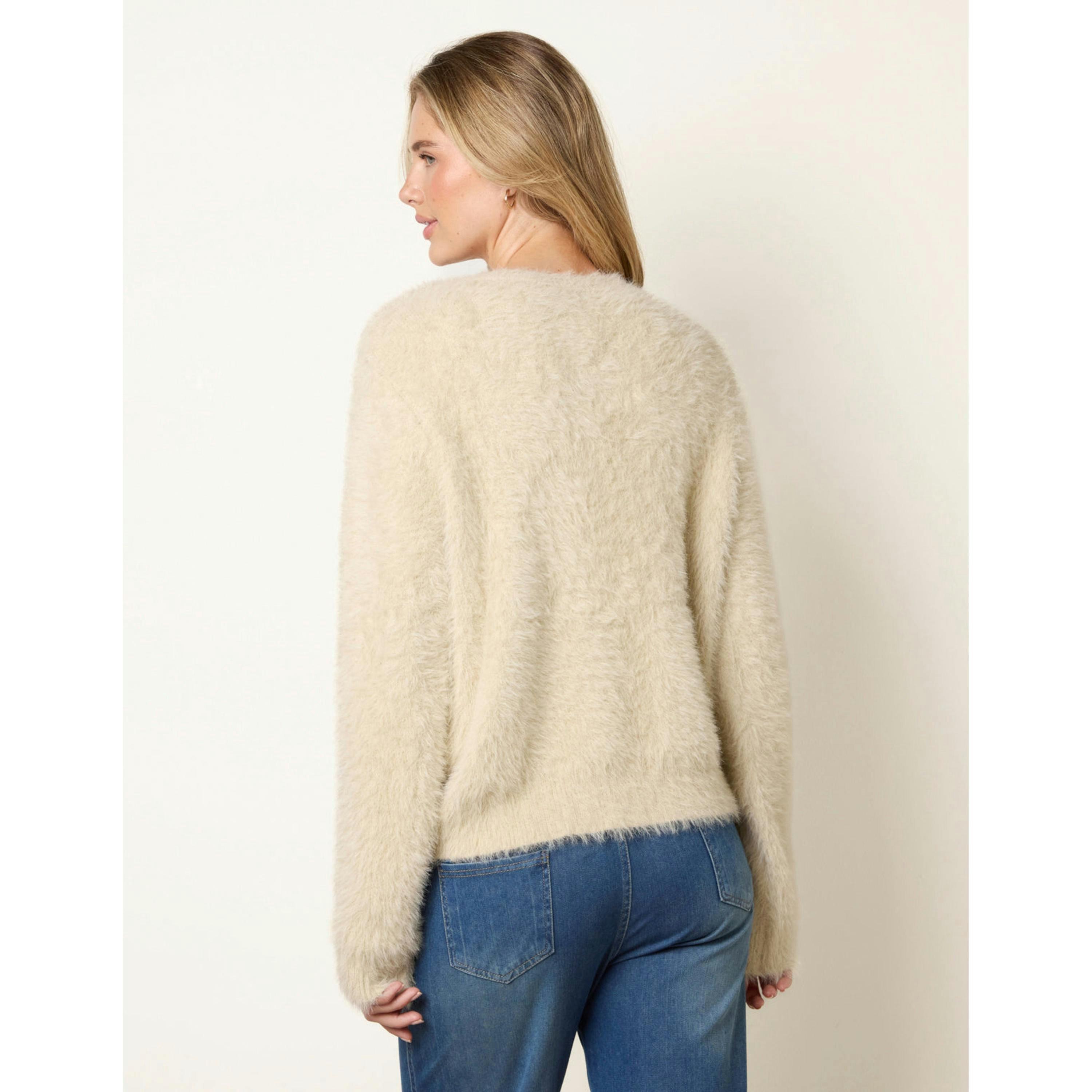 Blue Vanilla Cardigan With Multicolour Button  in Beige , view 4 of 4