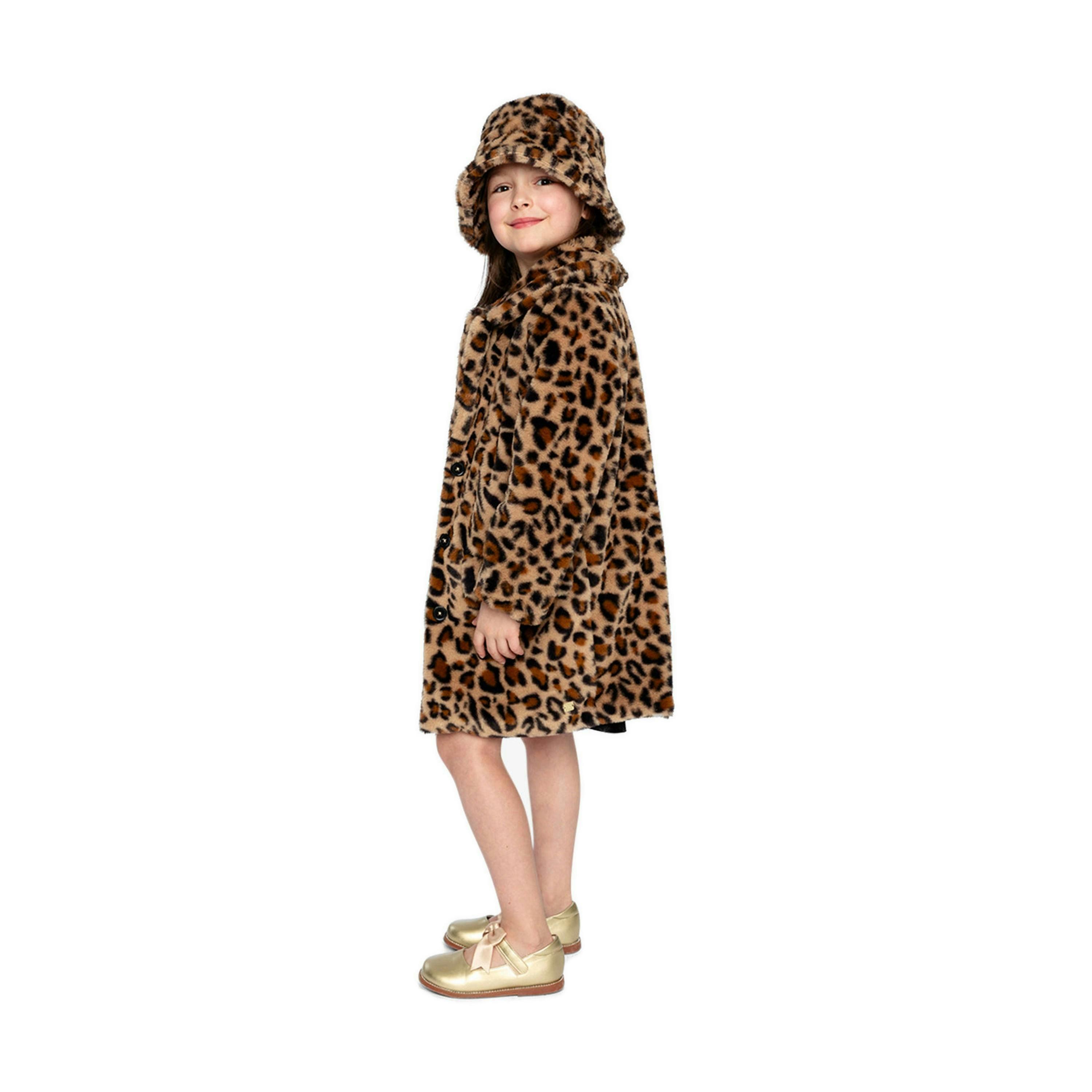 Faux Fur Long Coat Brown Leopard Print , view 3 of 5