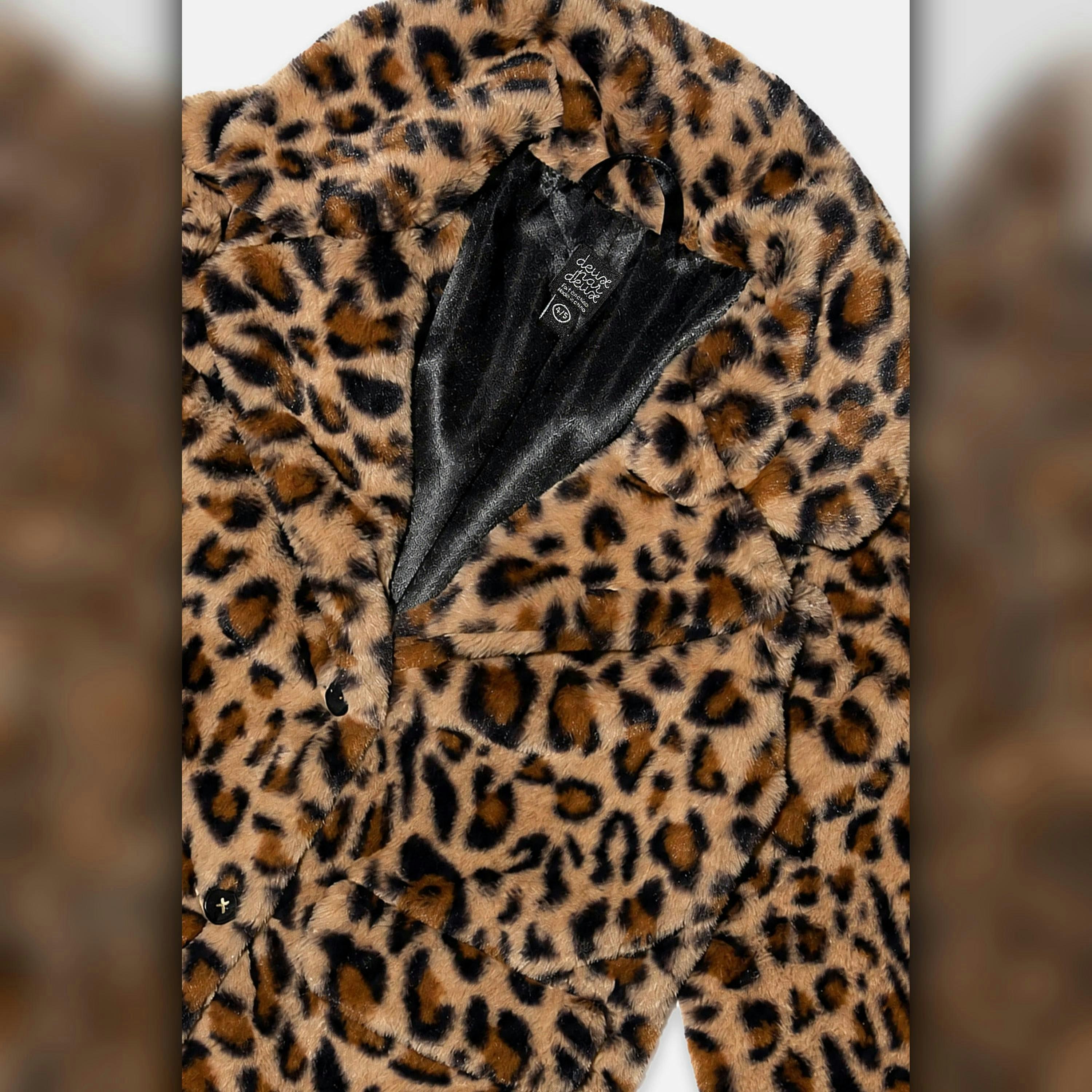 Faux Fur Long Coat Brown Leopard Print , view 4 of 5