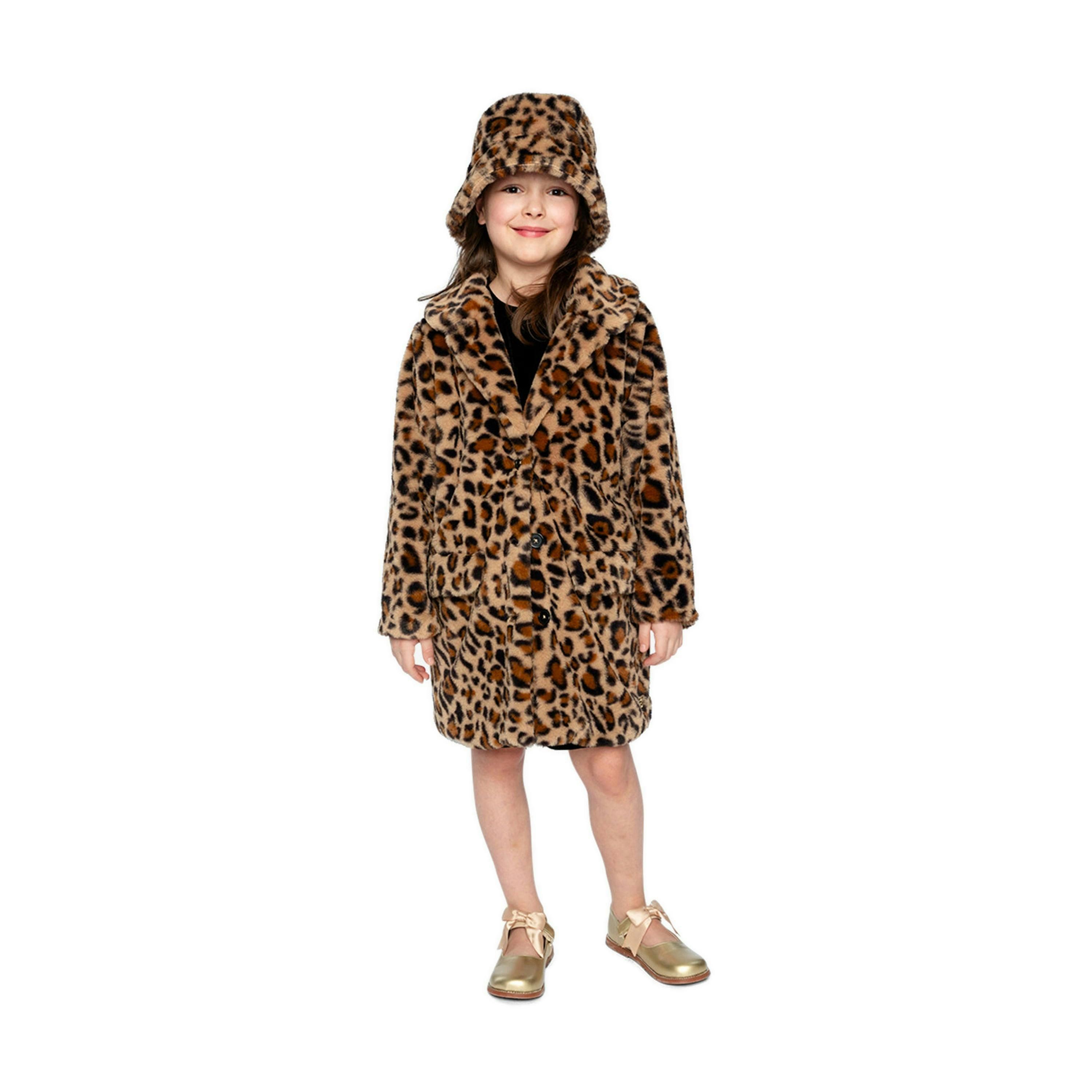 Faux Fur Long Coat Brown Leopard Print , view 5 of 5