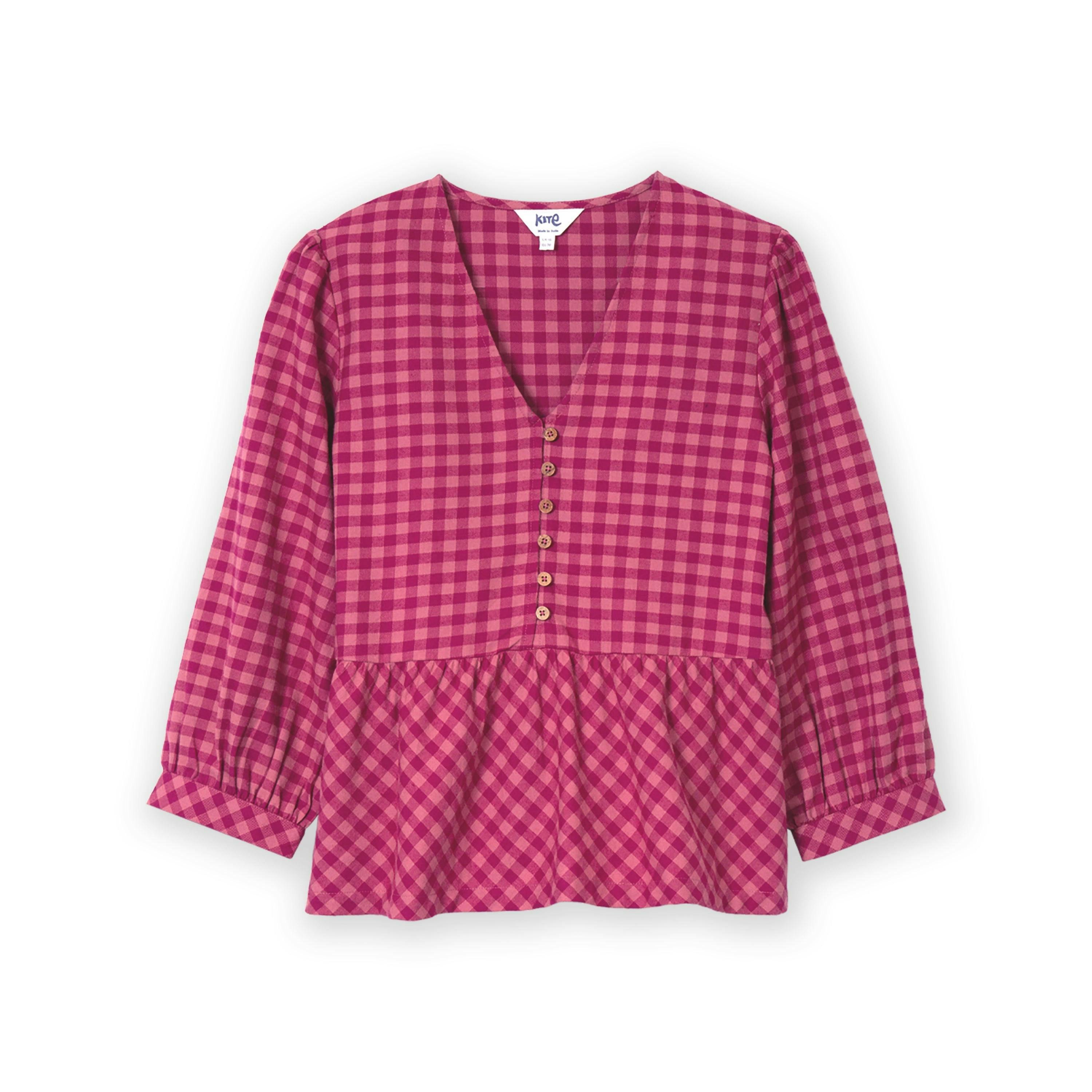 Organic Damson Check Worgret Flannel Blouse , view 2 of 6