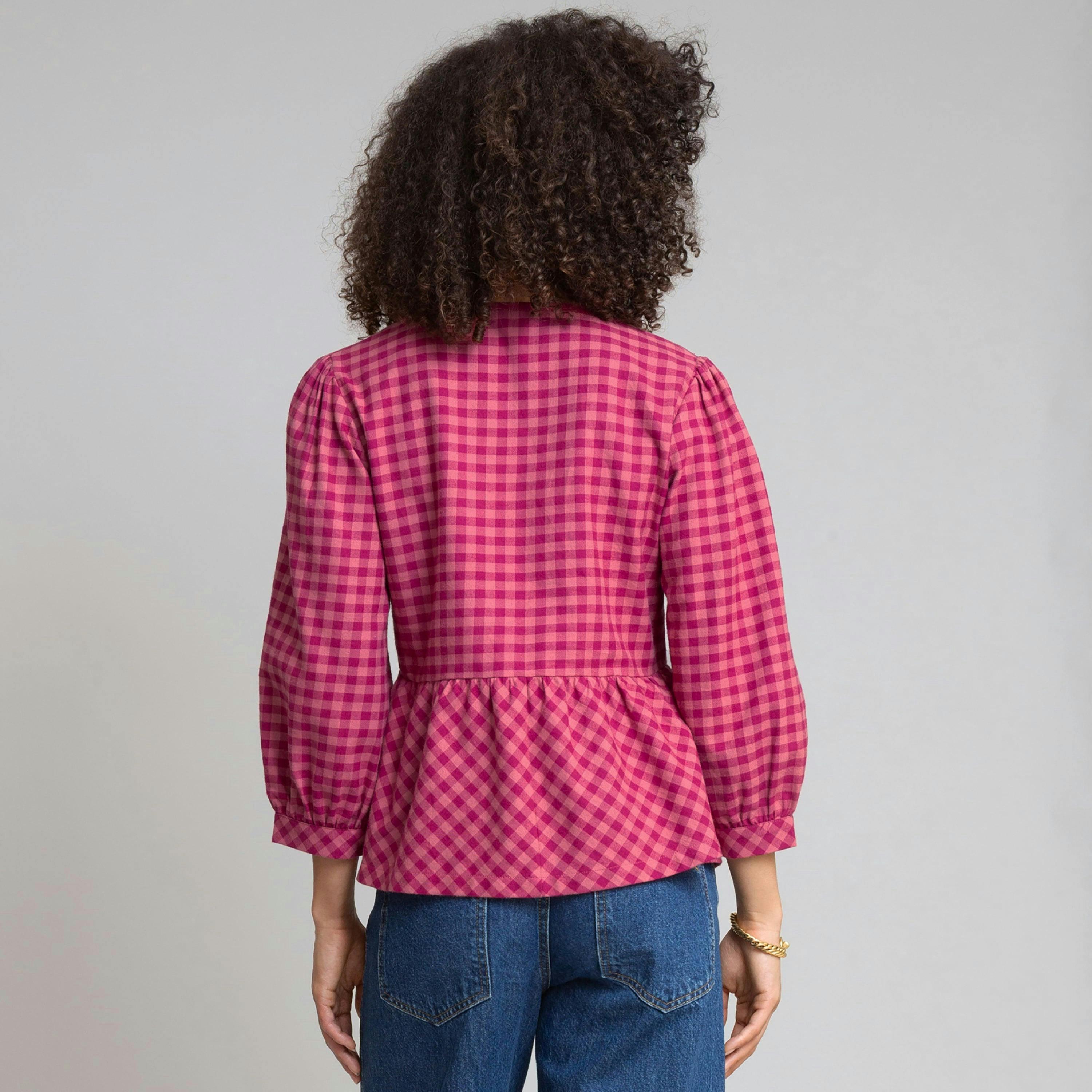 Organic Damson Check Worgret Flannel Blouse , view 4 of 6