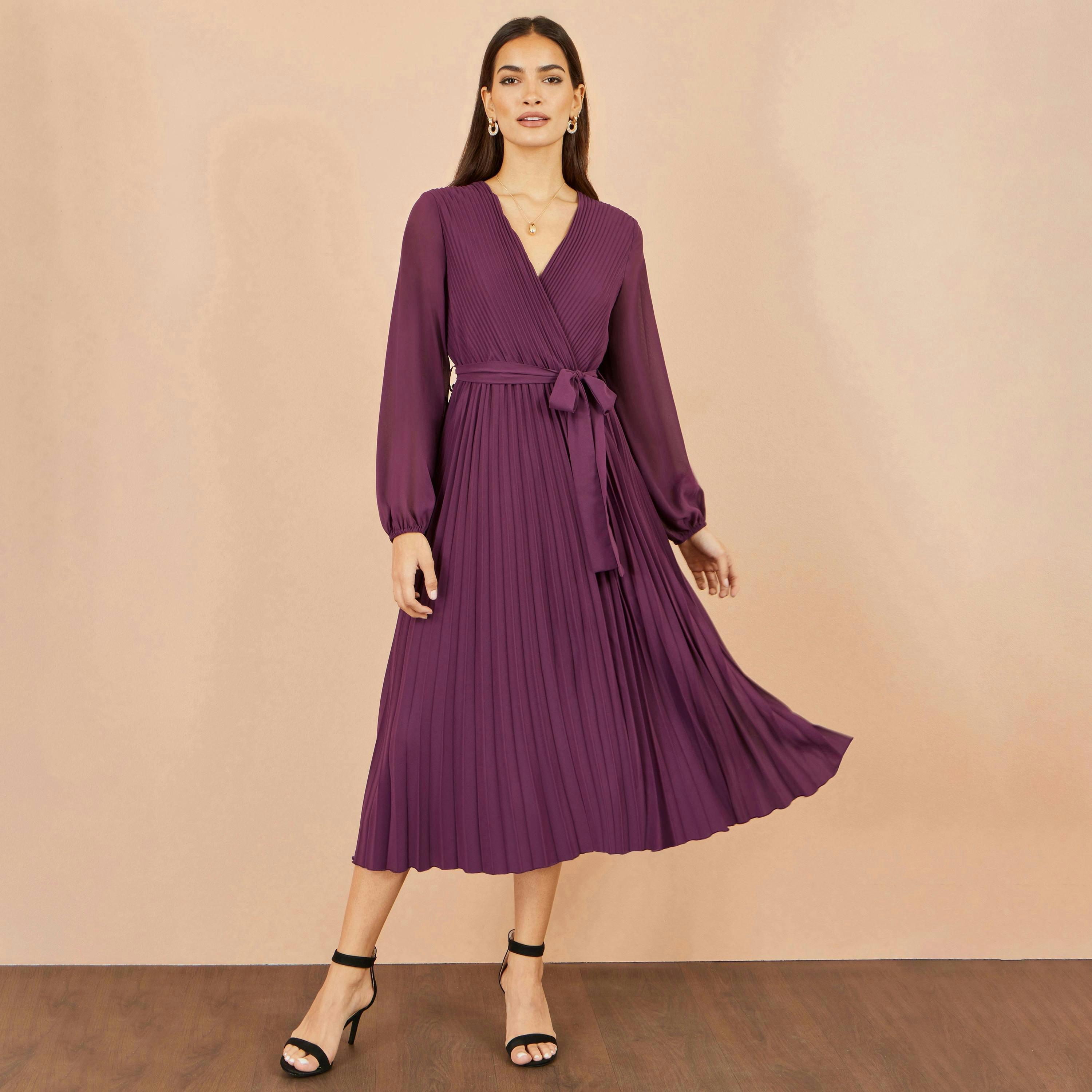 Yumi Purple Pleated Wrap Midi Dress , view 2 of 5