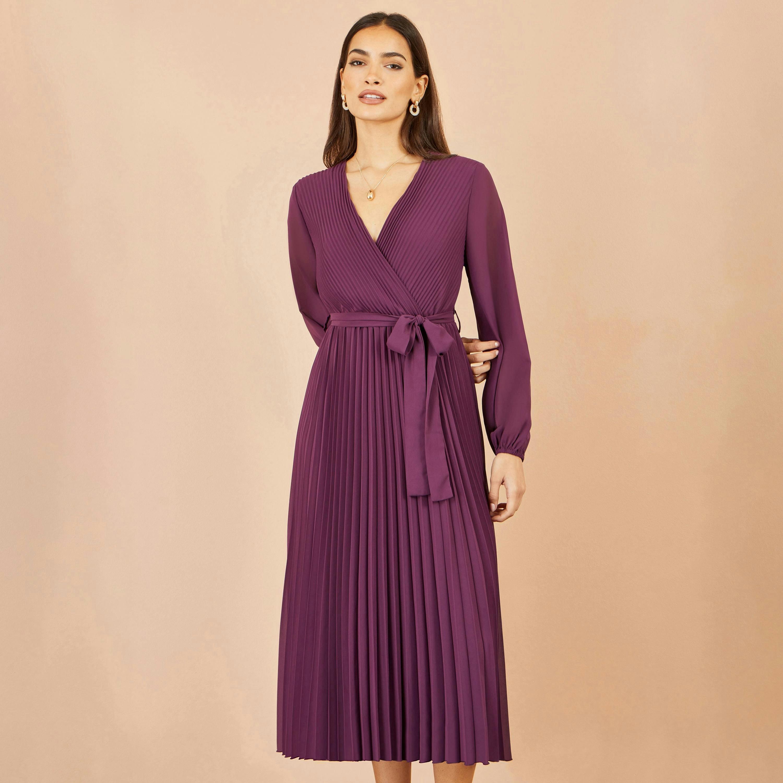 Yumi Purple Pleated Wrap Midi Dress , view 3 of 5
