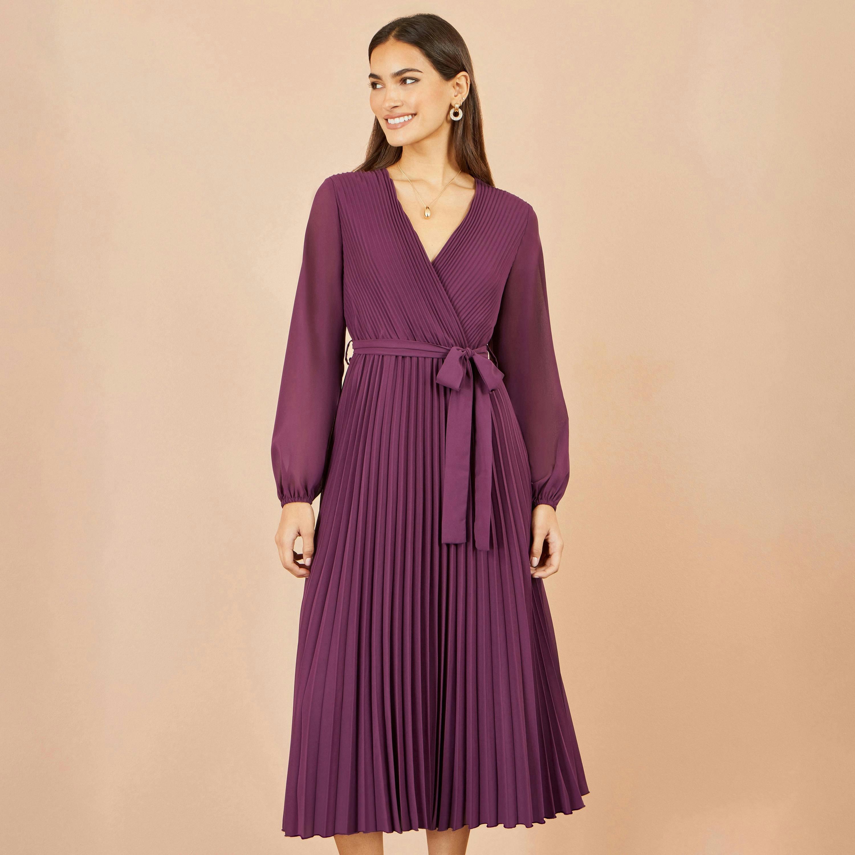 Yumi Purple Pleated Wrap Midi Dress , view 4 of 5