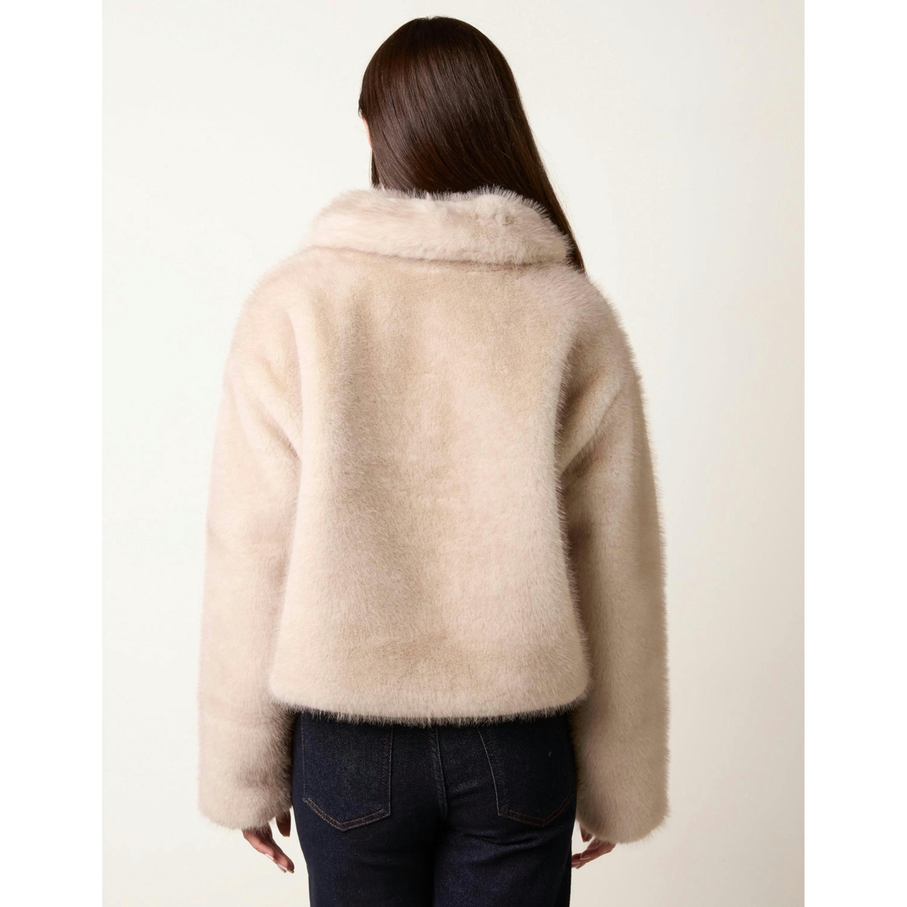 Blue Vanilla Plush Faux Fur Coat  in Ivory , view 2 of 4