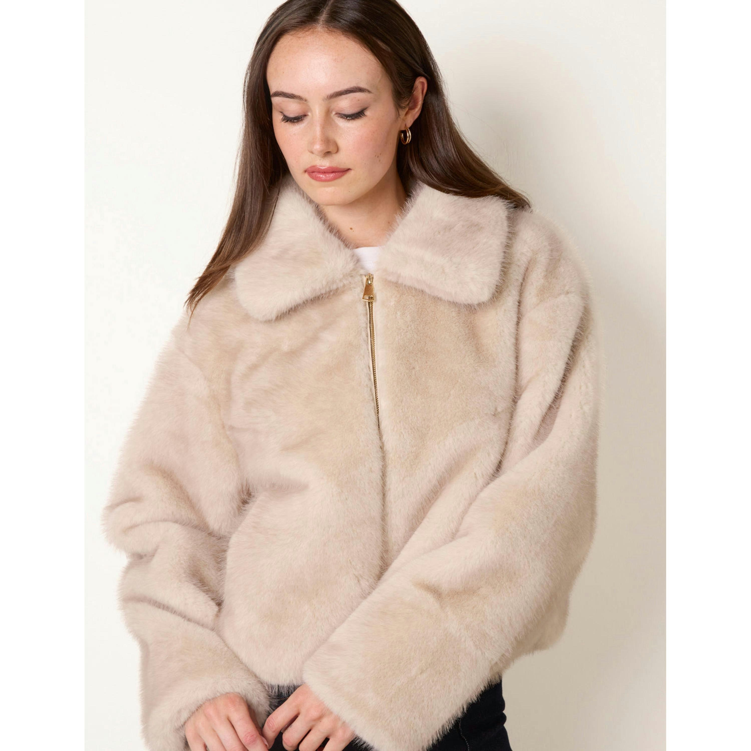 Blue Vanilla Plush Faux Fur Coat  in Ivory , view 3 of 4