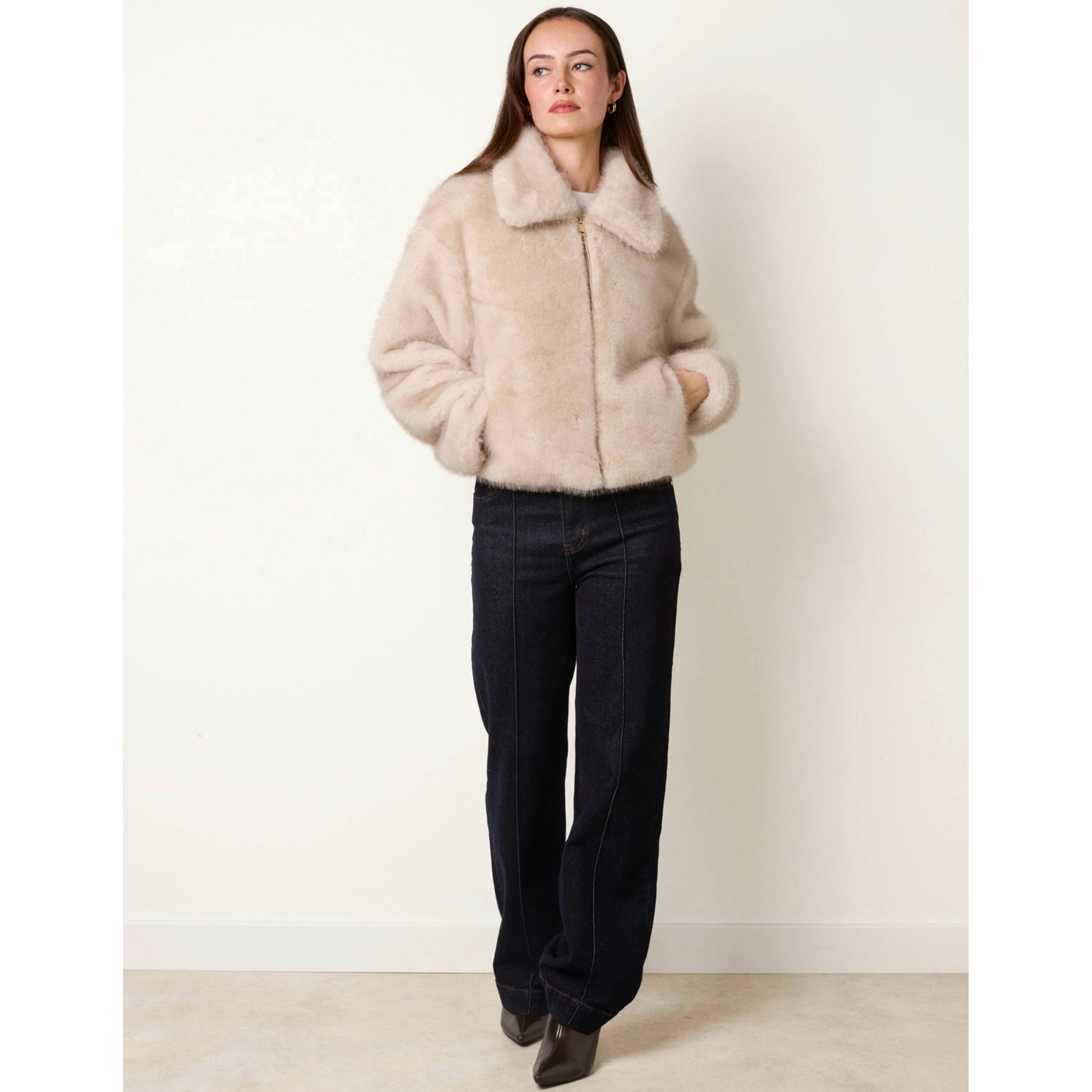Blue Vanilla Plush Faux Fur Coat  in Ivory , view 4 of 4