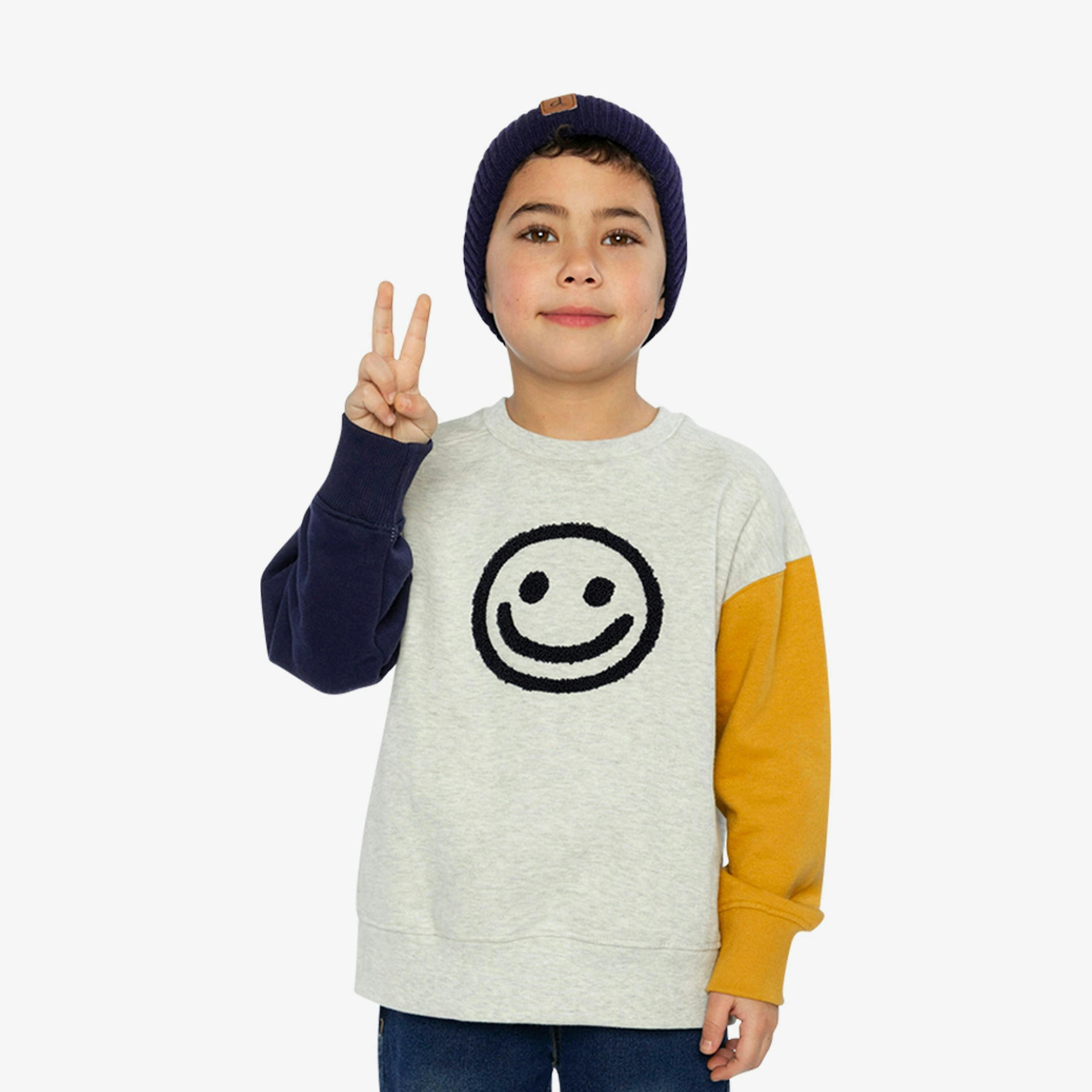 Fleece Sweatshirt Heather Grey, Yellow And Blue , view 2 of 6