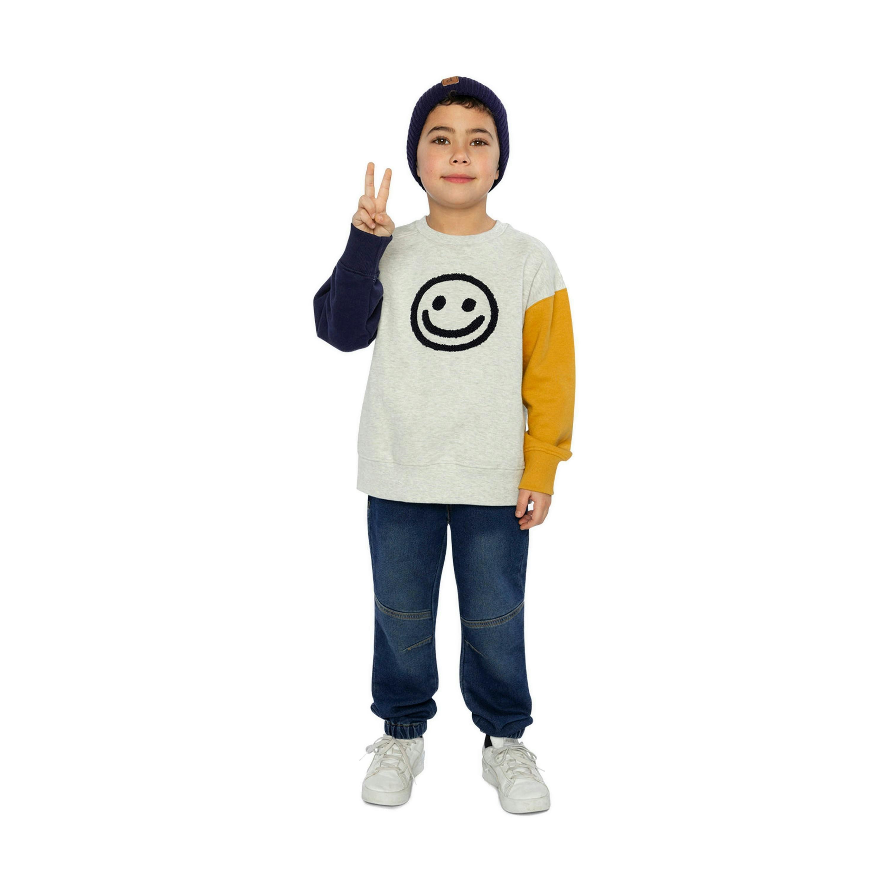 Fleece Sweatshirt Heather Grey, Yellow And Blue , view 5 of 6