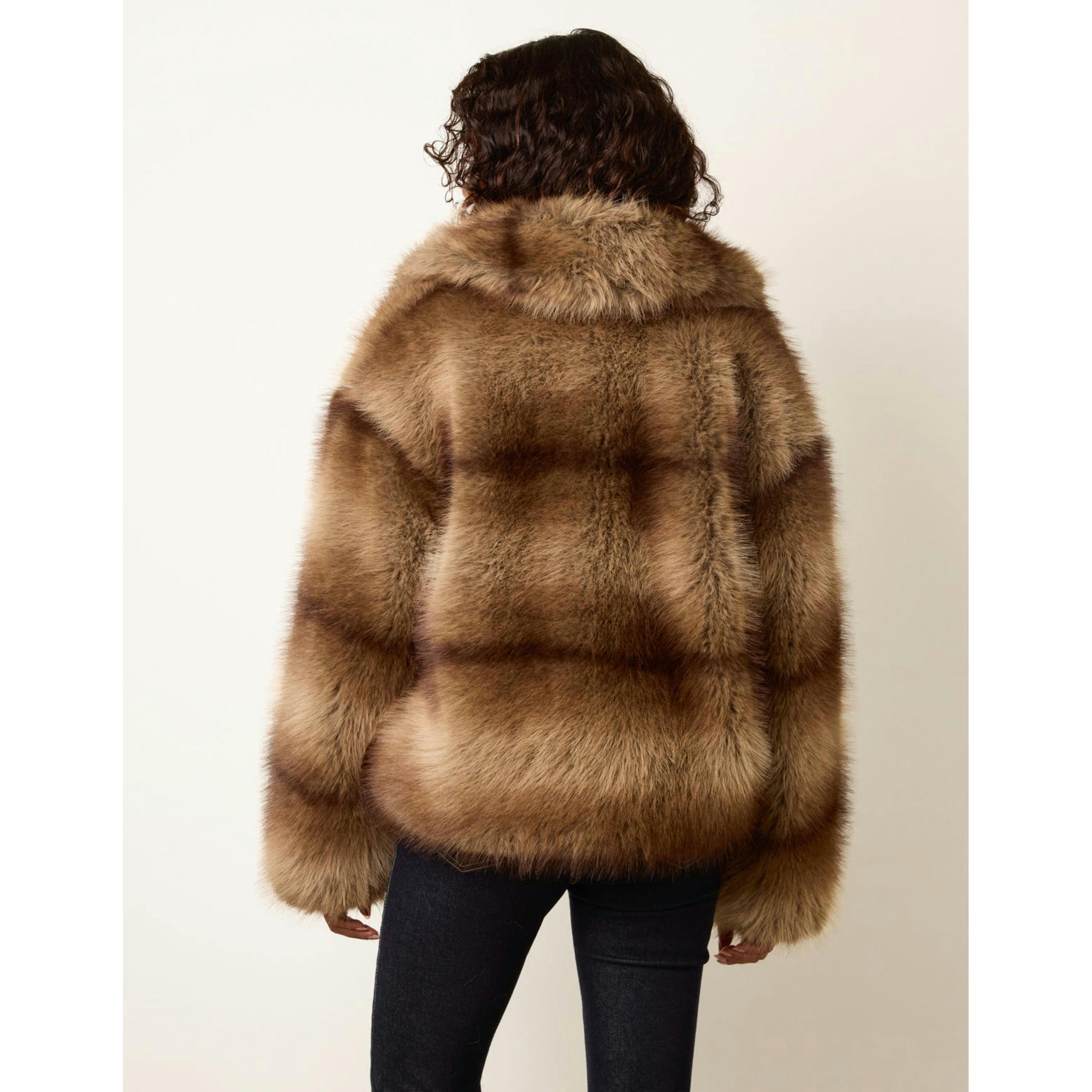 Blue Vanilla Faux Fur Short Coat  in Beige , view 2 of 4