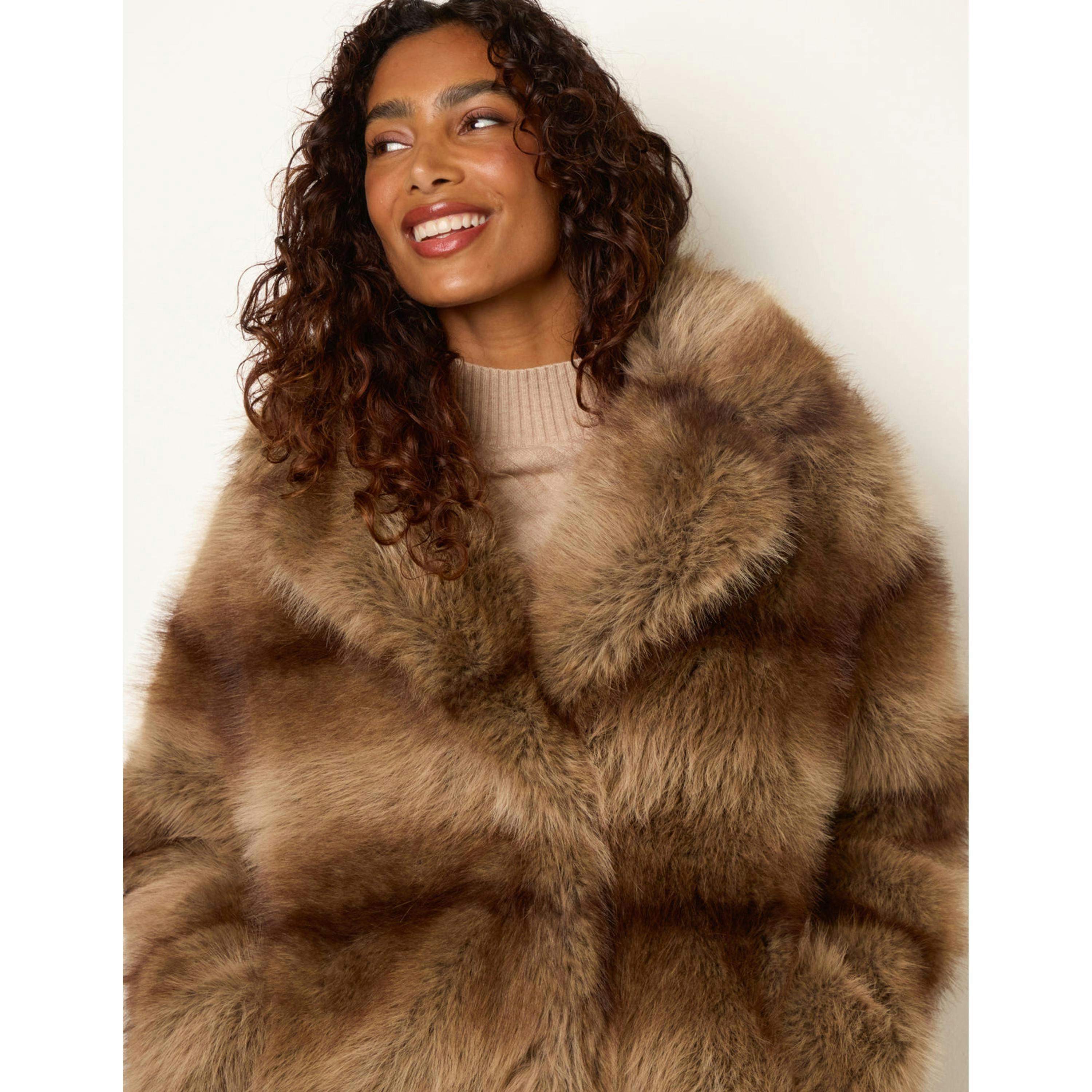 Blue Vanilla Faux Fur Short Coat  in Beige , view 3 of 4