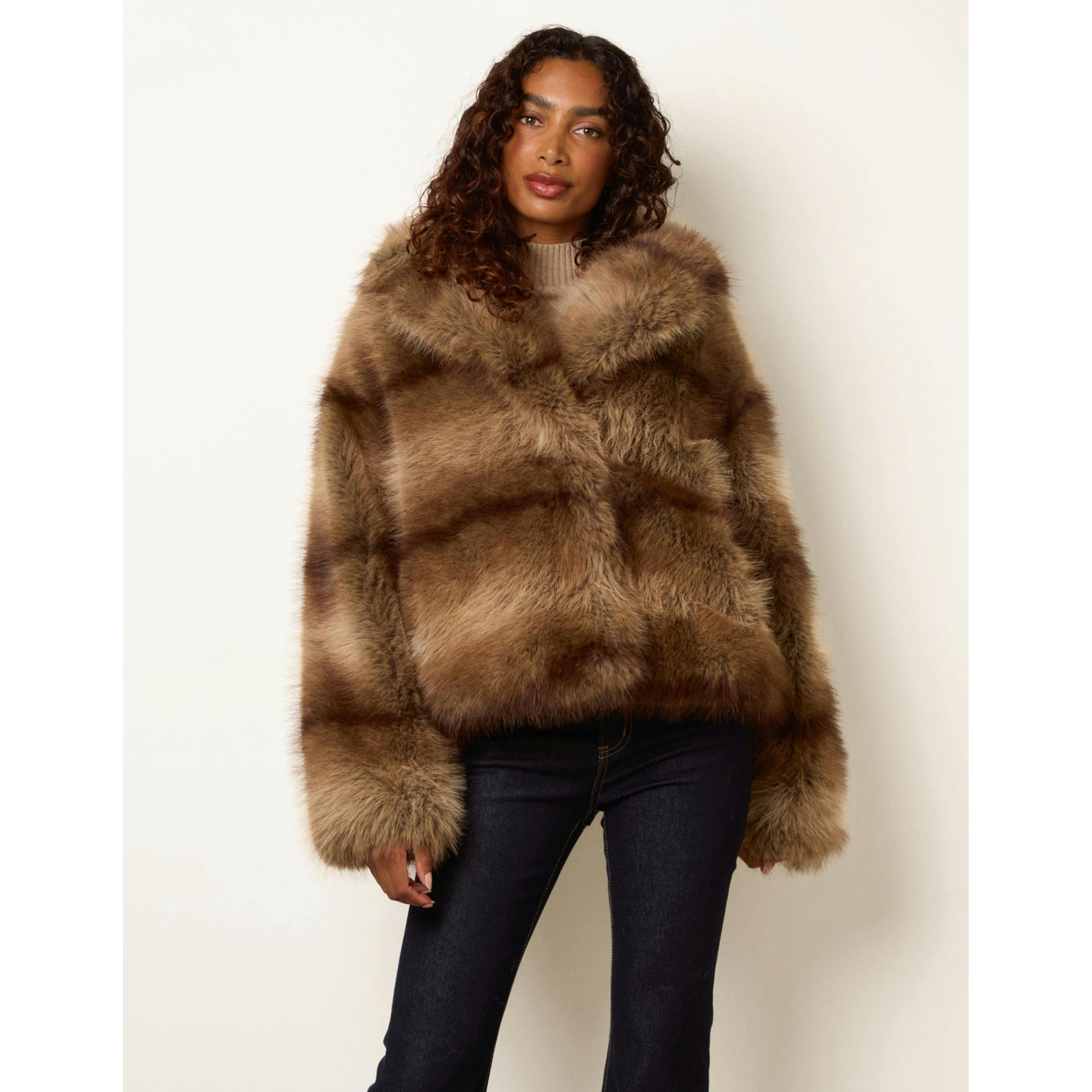 Blue Vanilla Faux Fur Short Coat  in Beige , view 4 of 4