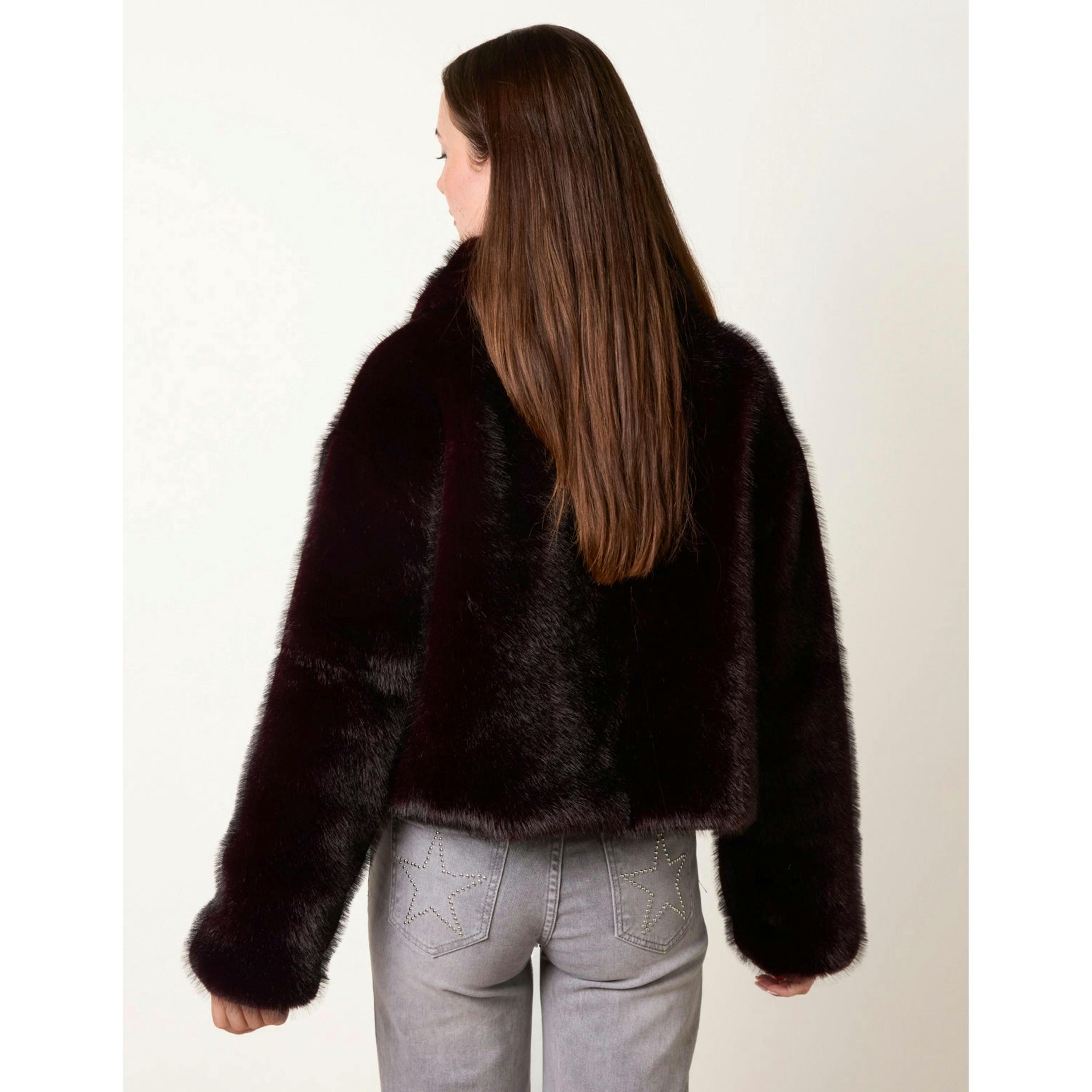 Blue Vanilla Plush Faux Fur Coat  in Wine , view 2 of 4