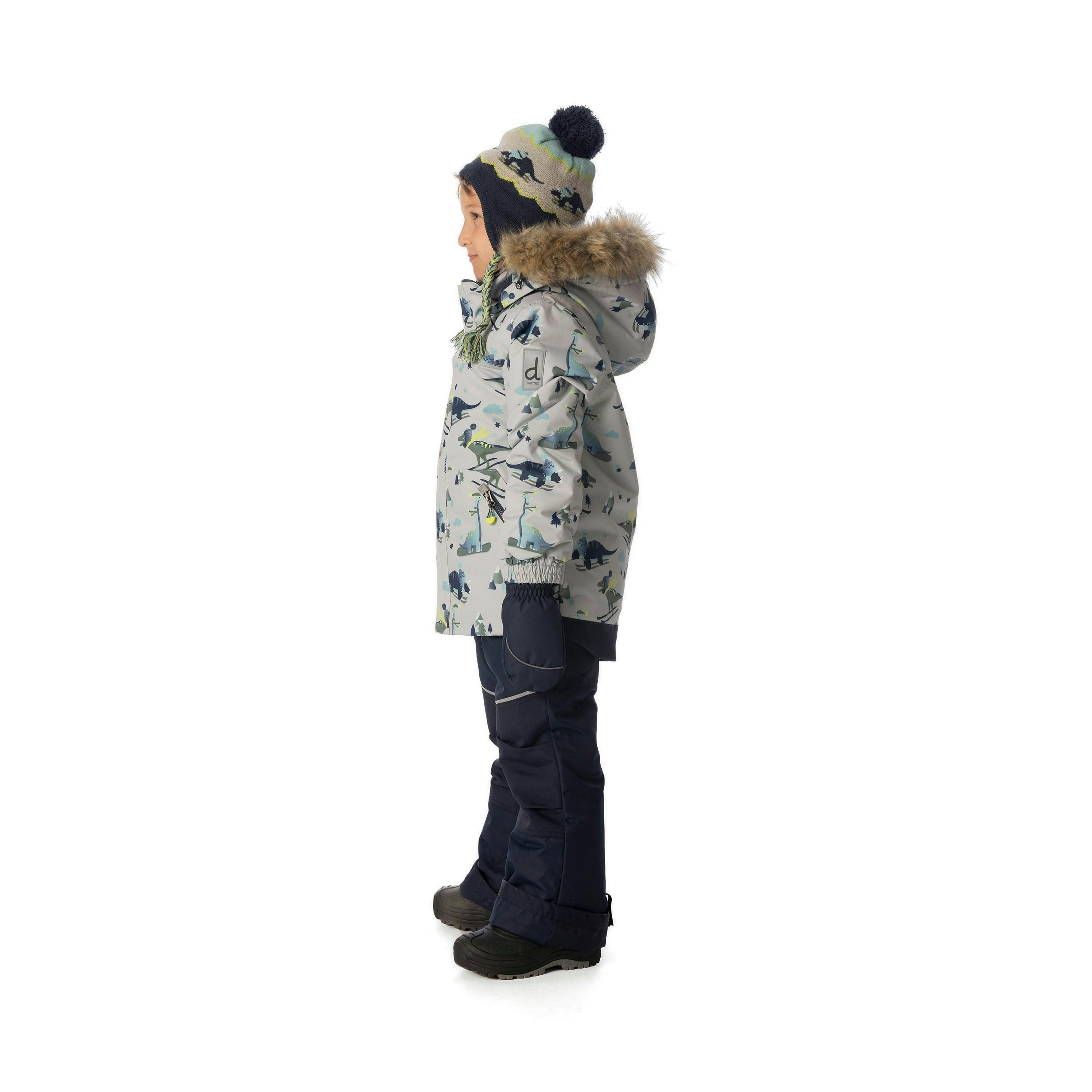 Two Piece Discover Snowsuit Grey Skiing Dinosaur Print , view 3 of 6