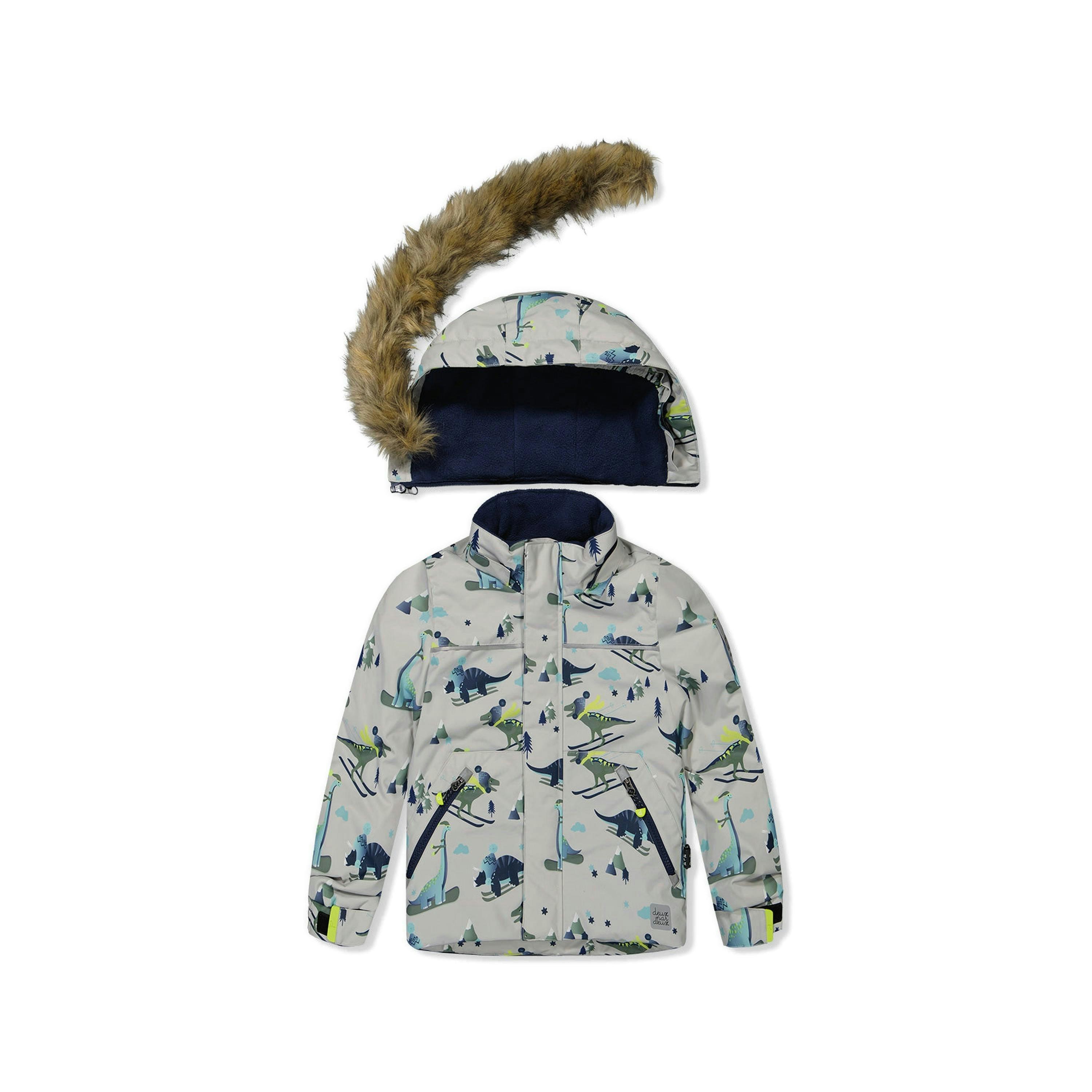 Two Piece Discover Snowsuit Grey Skiing Dinosaur Print , view 4 of 6