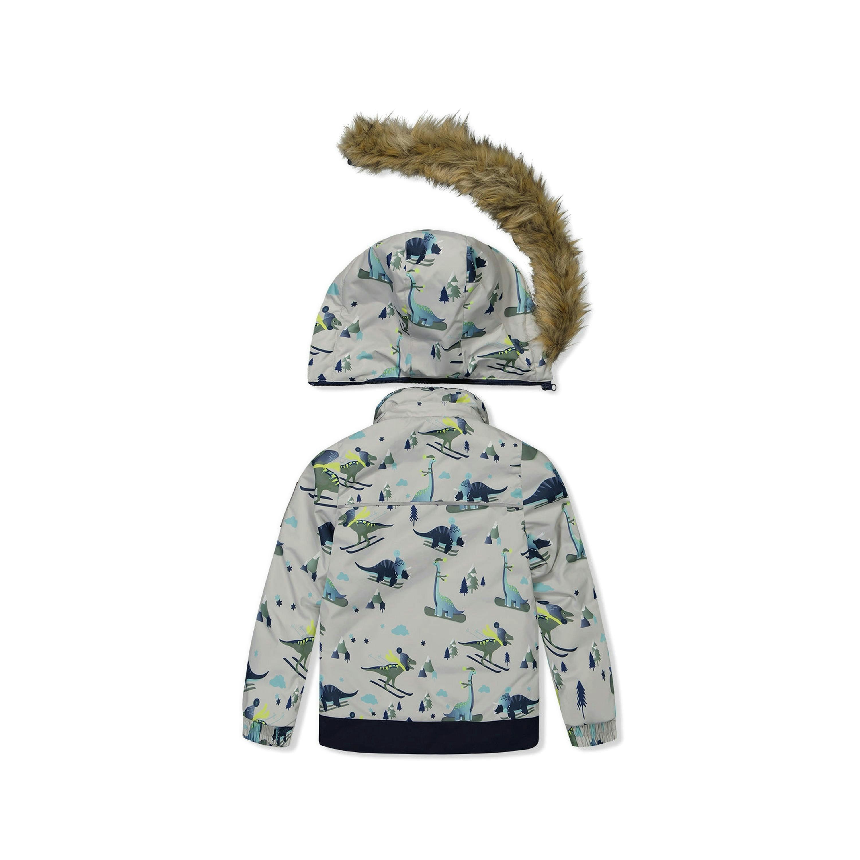 Two Piece Discover Snowsuit Grey Skiing Dinosaur Print , view 5 of 6