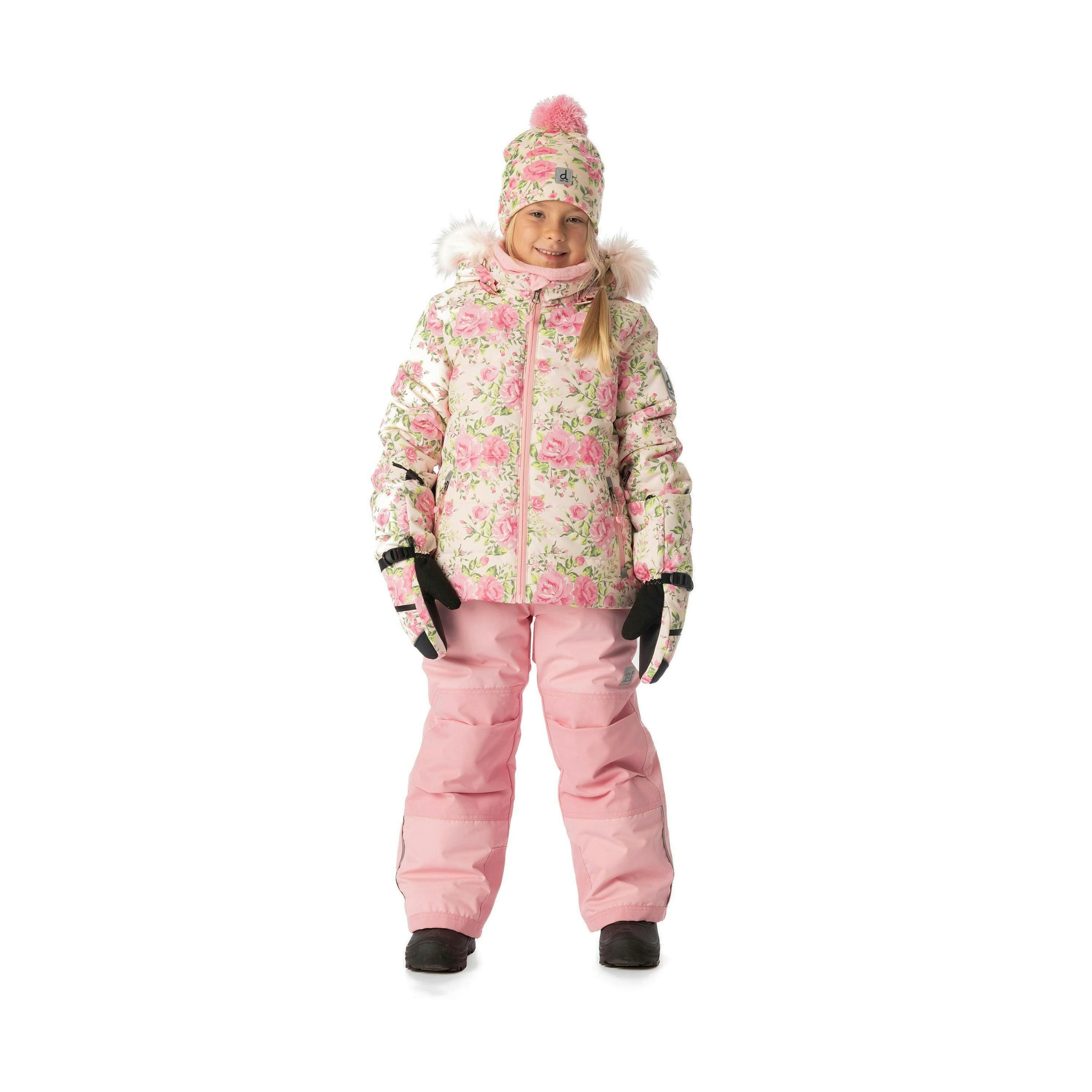 Two Piece Play Snowsuit Pink Minit Flower Print With Pink Pants , view 2 of 6