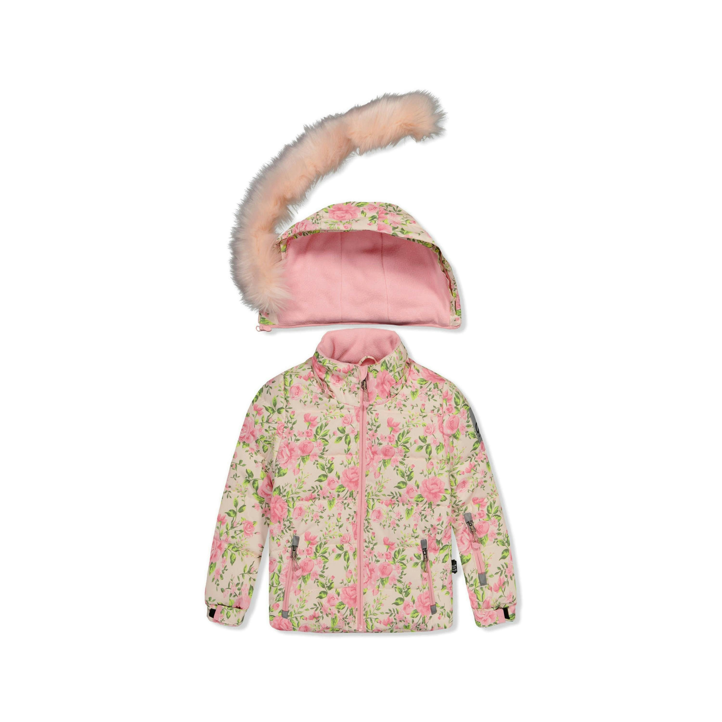 Two Piece Play Snowsuit Pink Minit Flower Print With Pink Pants , view 4 of 6