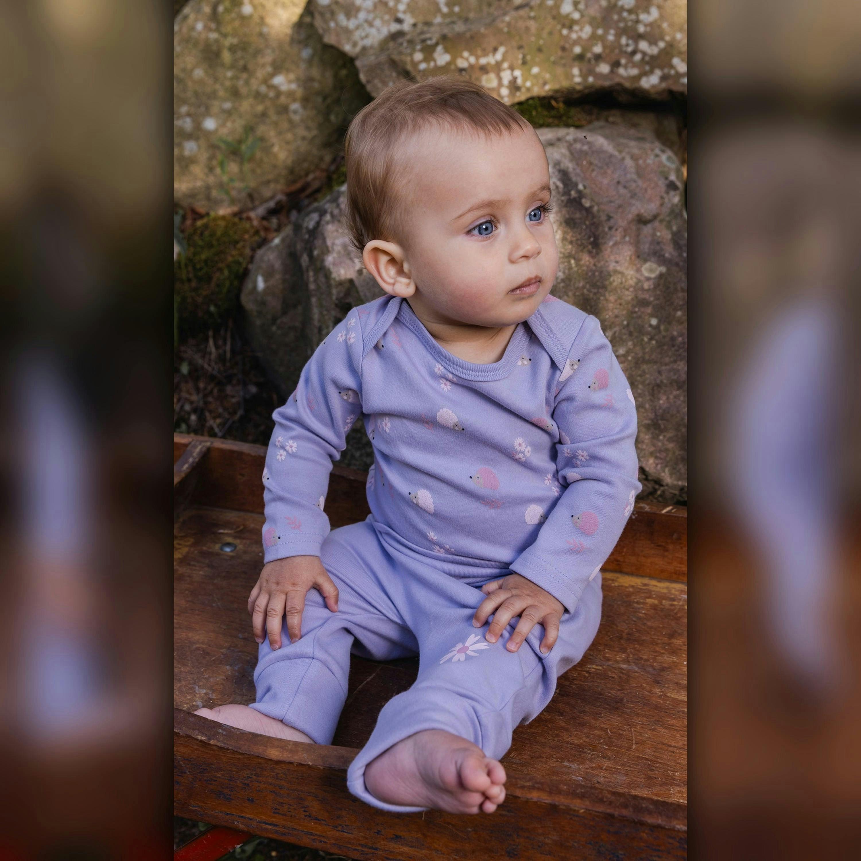 Organic Cotton Onesie Purple Hedgehog Print , view 2 of 4