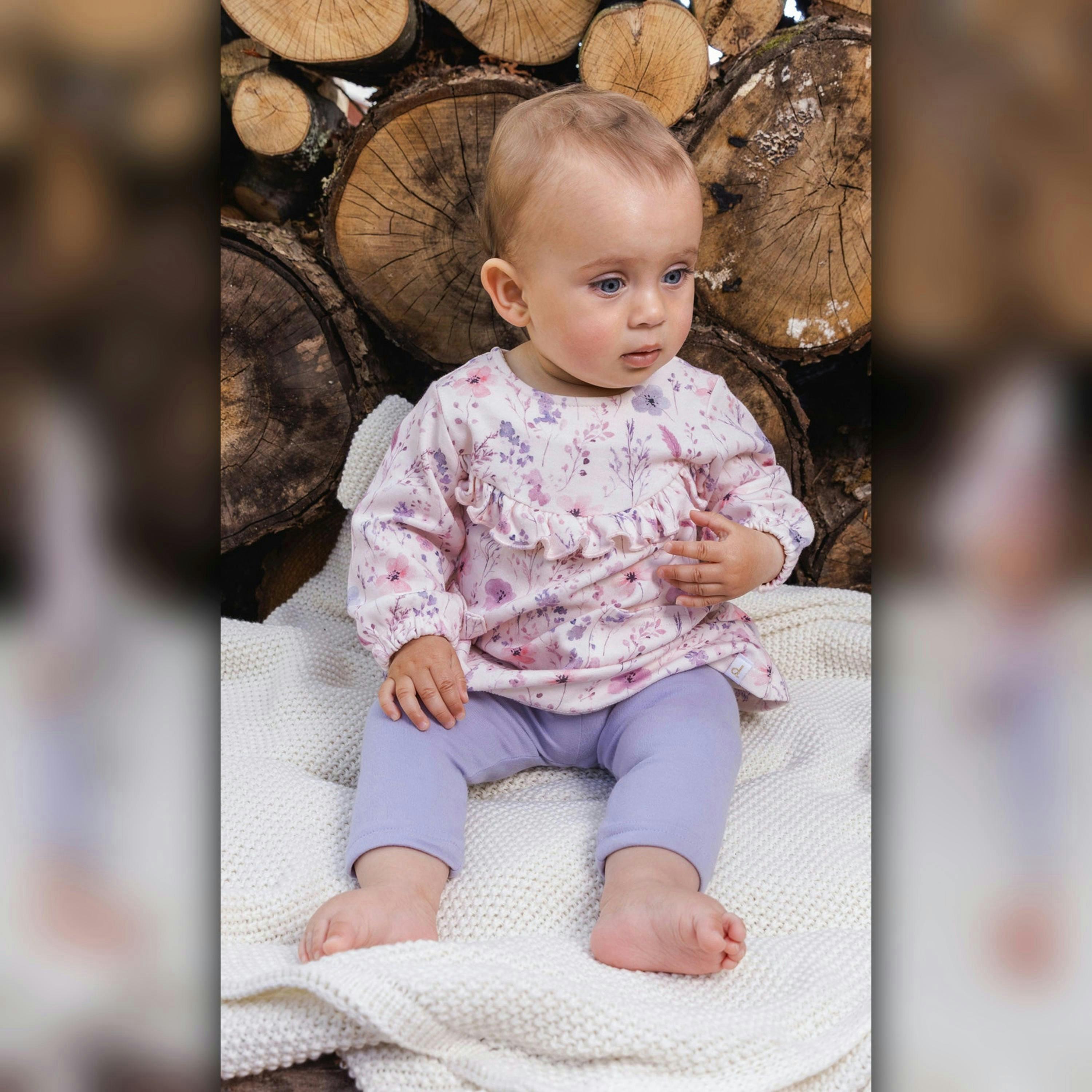 Organic Cotton Dress And Legging Set Pink Printed Flowers , view 2 of 4