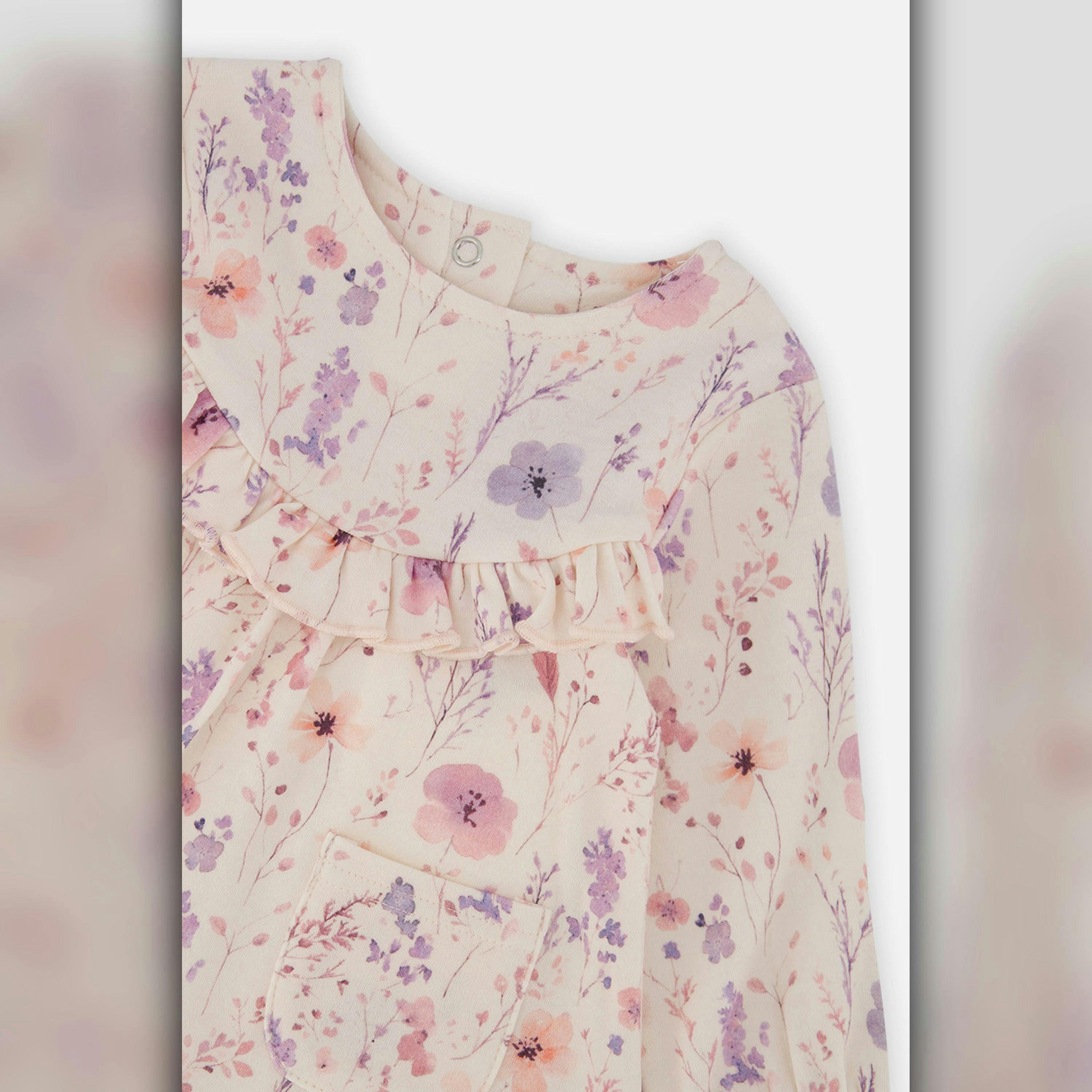 Organic Cotton Dress And Legging Set Pink Printed Flowers , view 3 of 4