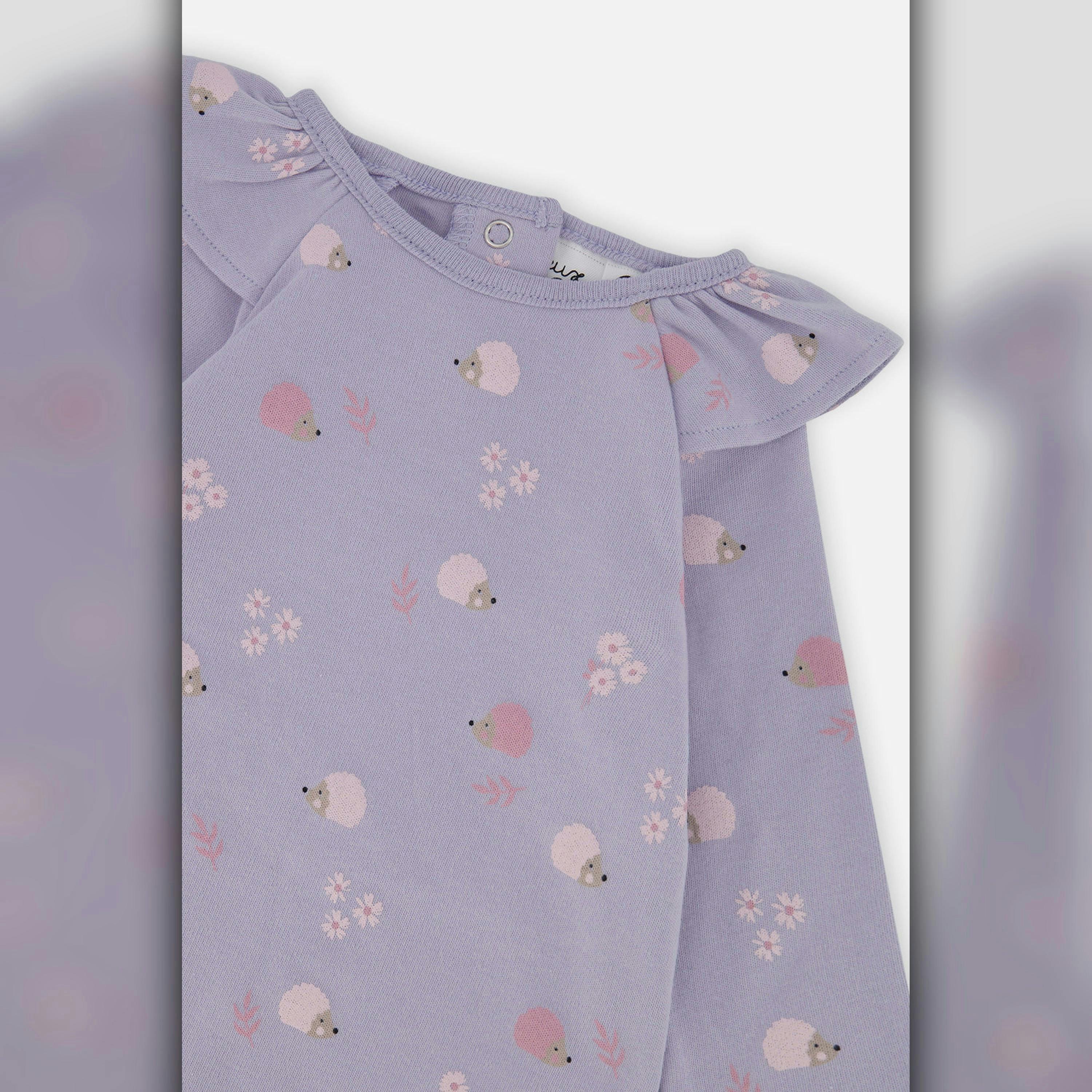 Organic Cotton Tunic And Legging Set Purple Hedgehog Print , view 3 of 4